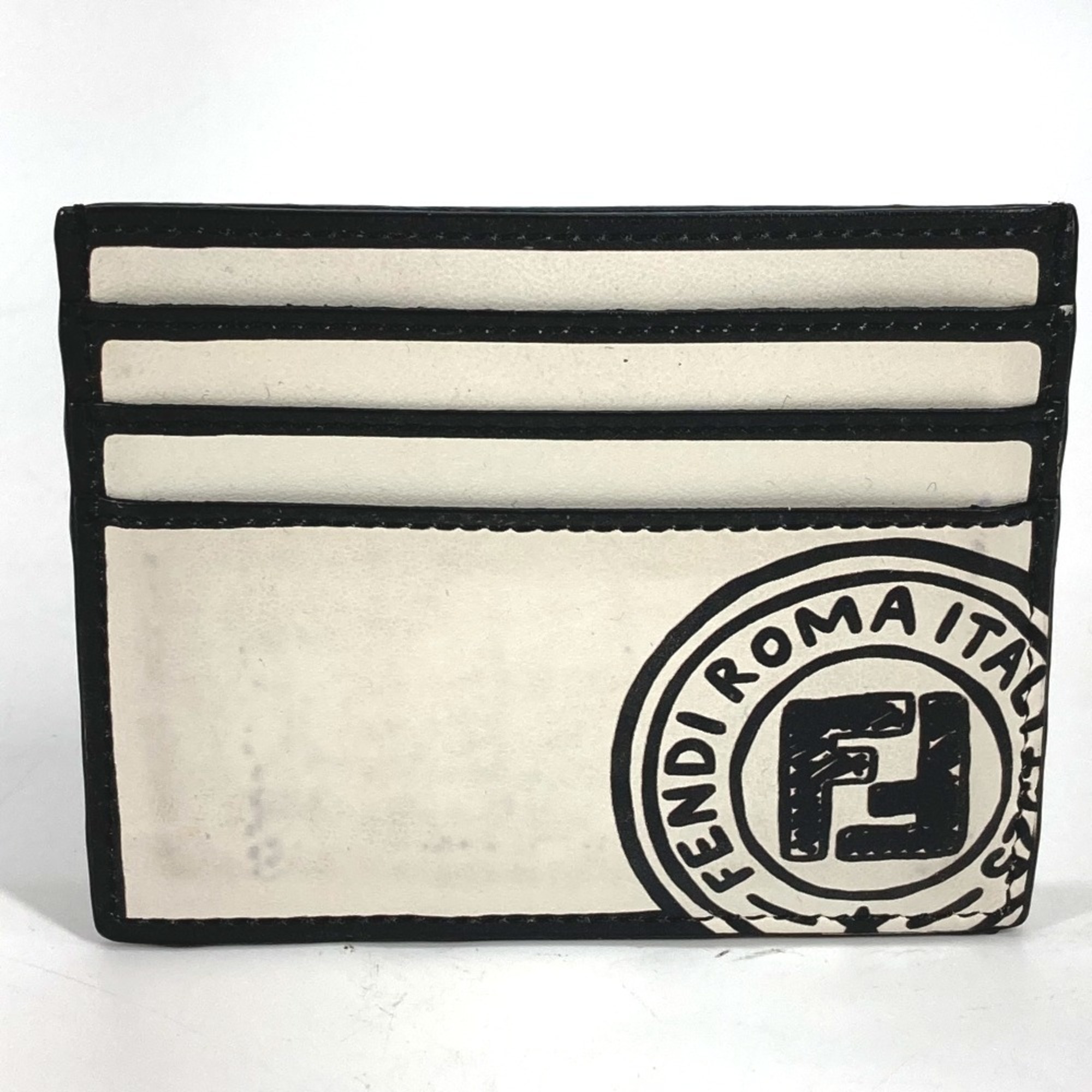 FENDI 7M0164 Joshua Vides Collaboration Pass Case Business Card Holder Leather Men's White