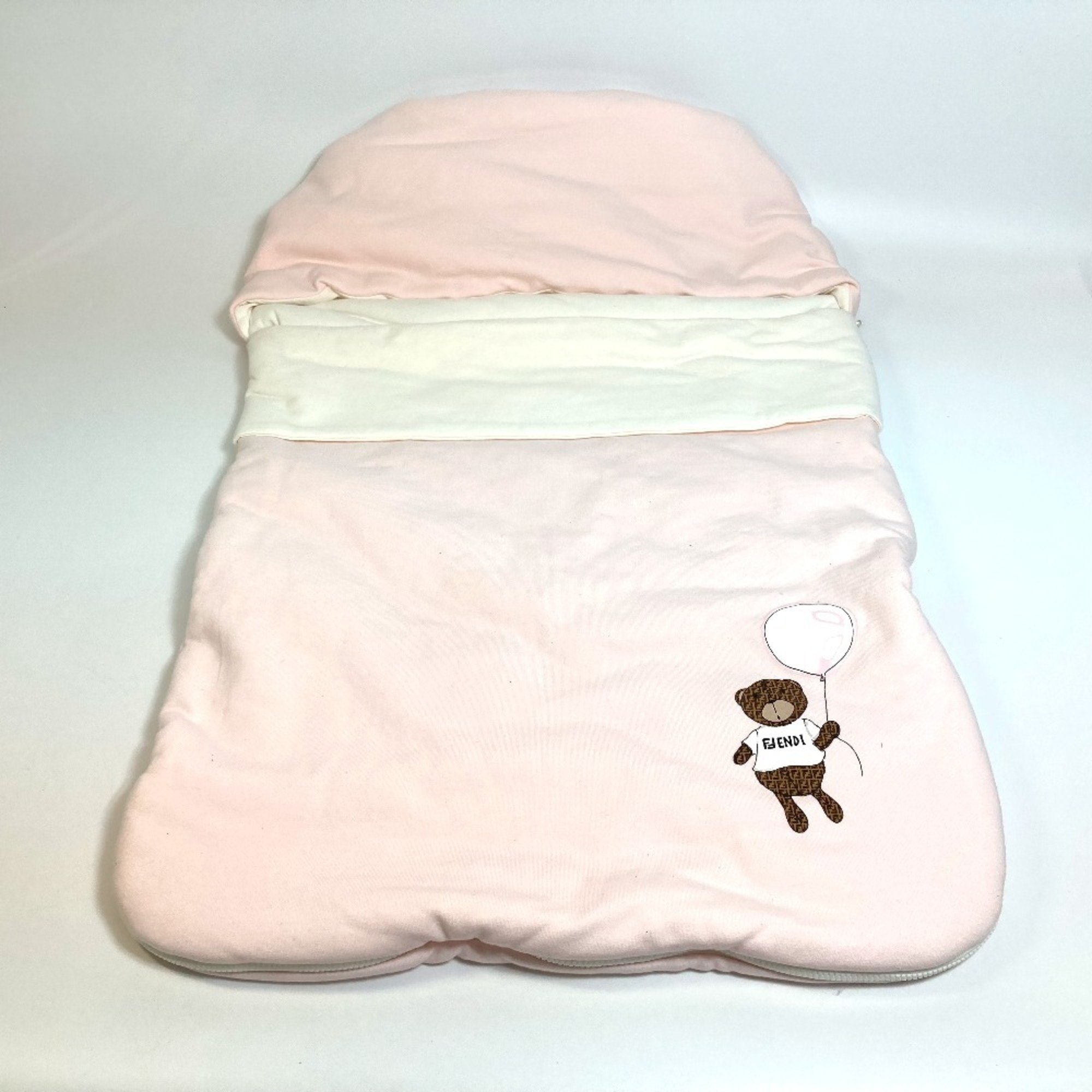 FENDI BUJ127 Zuccabear Baby Swaddle Comforter Blanket Cotton Kids Pink