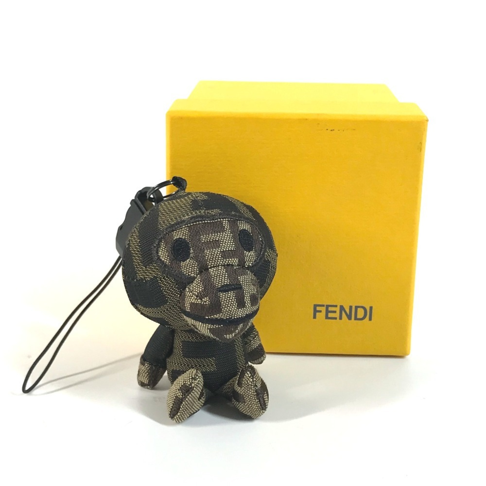 FENDI A BATHING APE Collaboration Milo Zucca Mobile Phone Strap Plush Charm Canvas Men's Brown