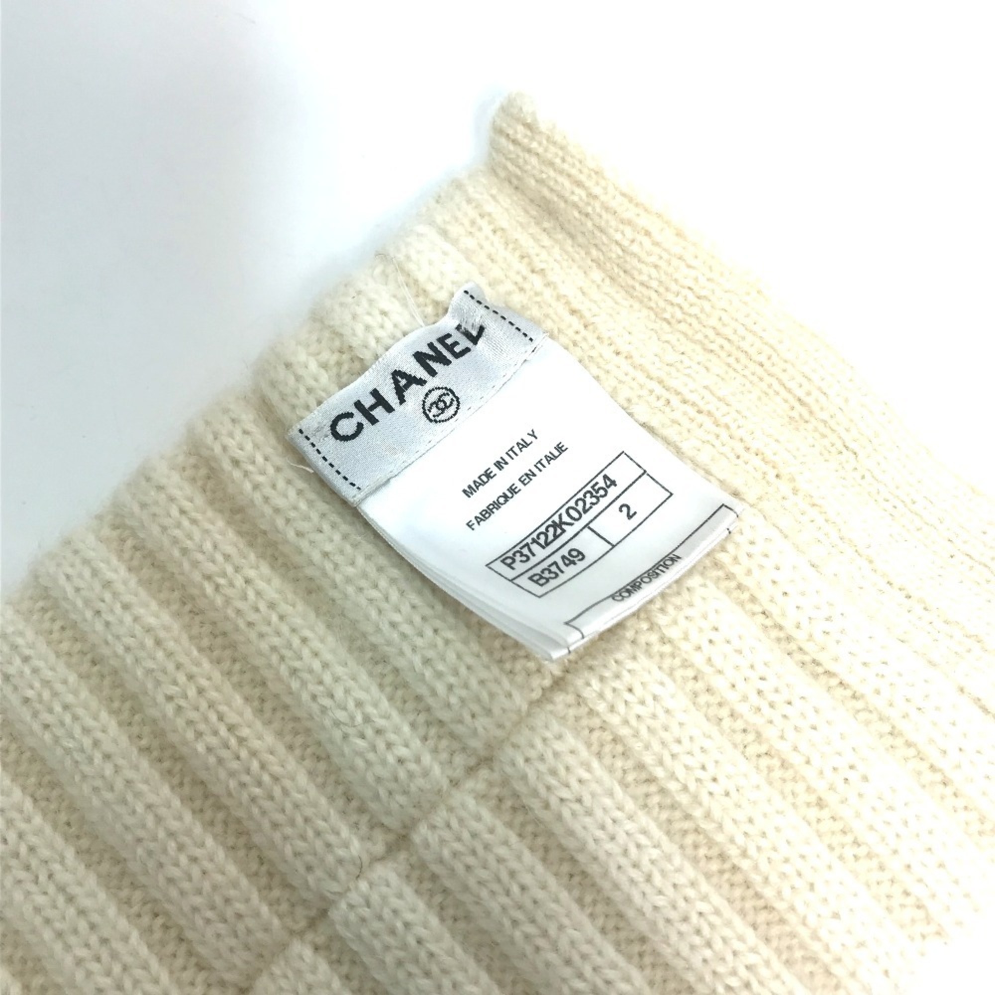 CHANEL Ribbon Neck Warmer Camellia Snood Scarf Cashmere Mohair Women's White