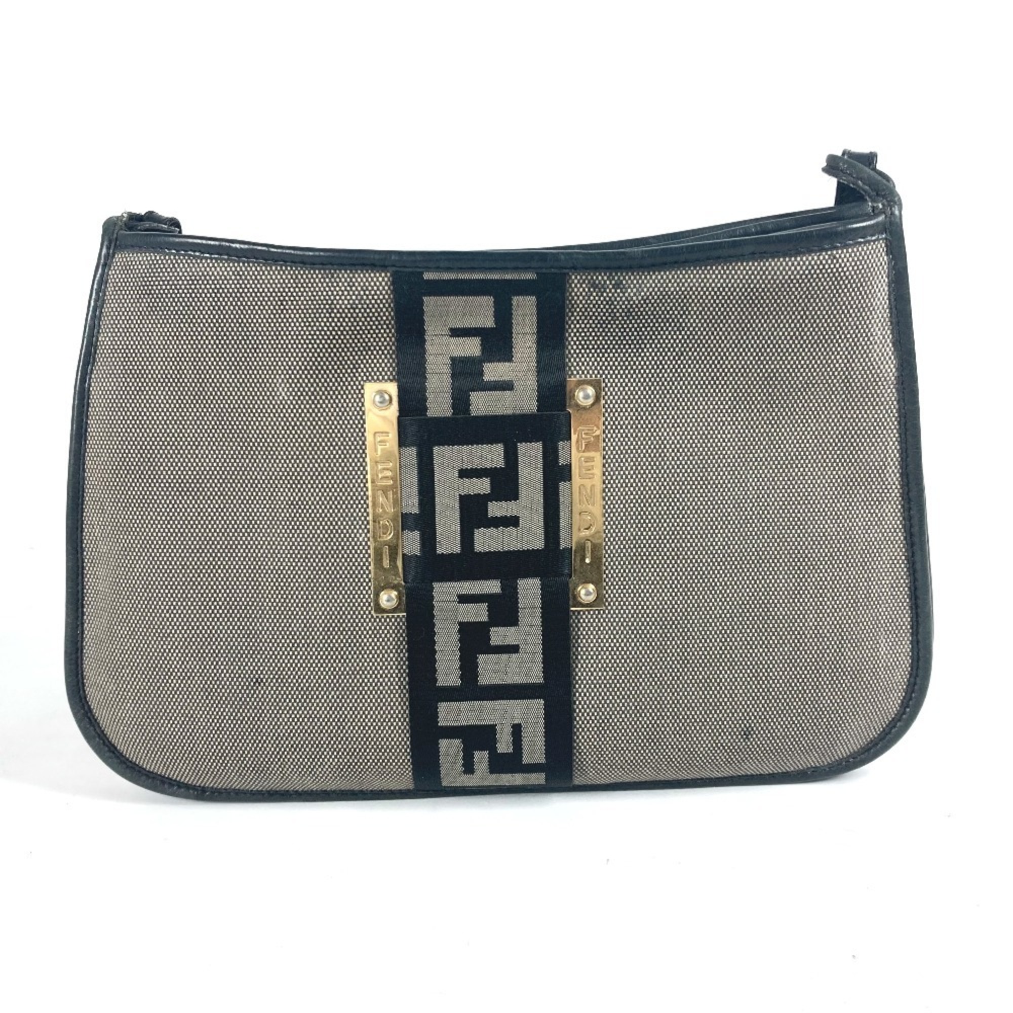 FENDI Shoulder Bag Canvas Leather Women's Grey