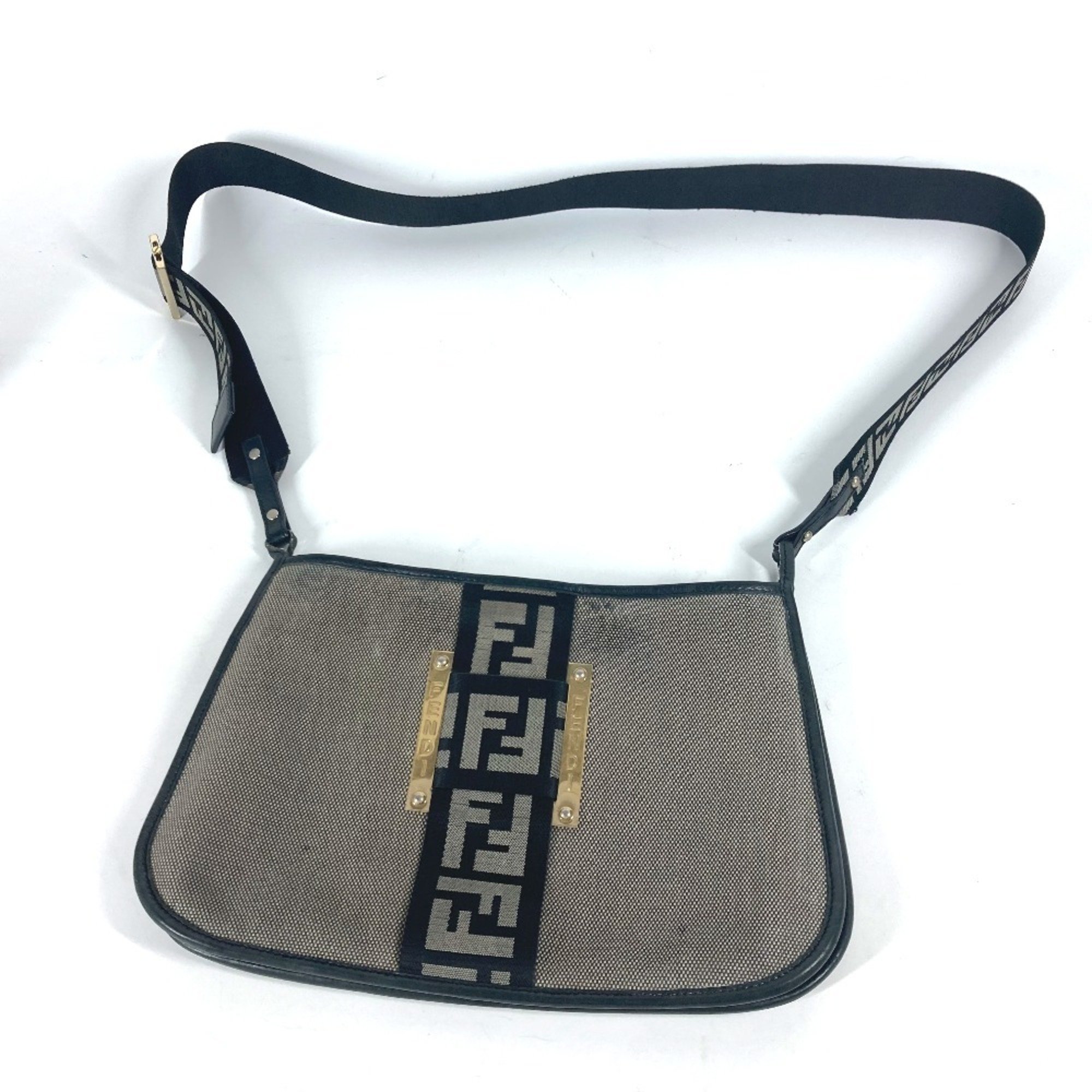 FENDI Shoulder Bag Canvas Leather Women's Grey