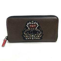 Christian Louboutin 1175060 Studded Panettone Round Long Wallet Calf Leather Men's Cafe Brown