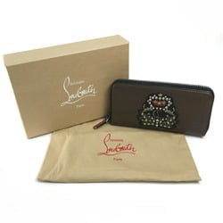 Christian Louboutin 1175060 Studded Panettone Round Long Wallet Calf Leather Men's Cafe Brown