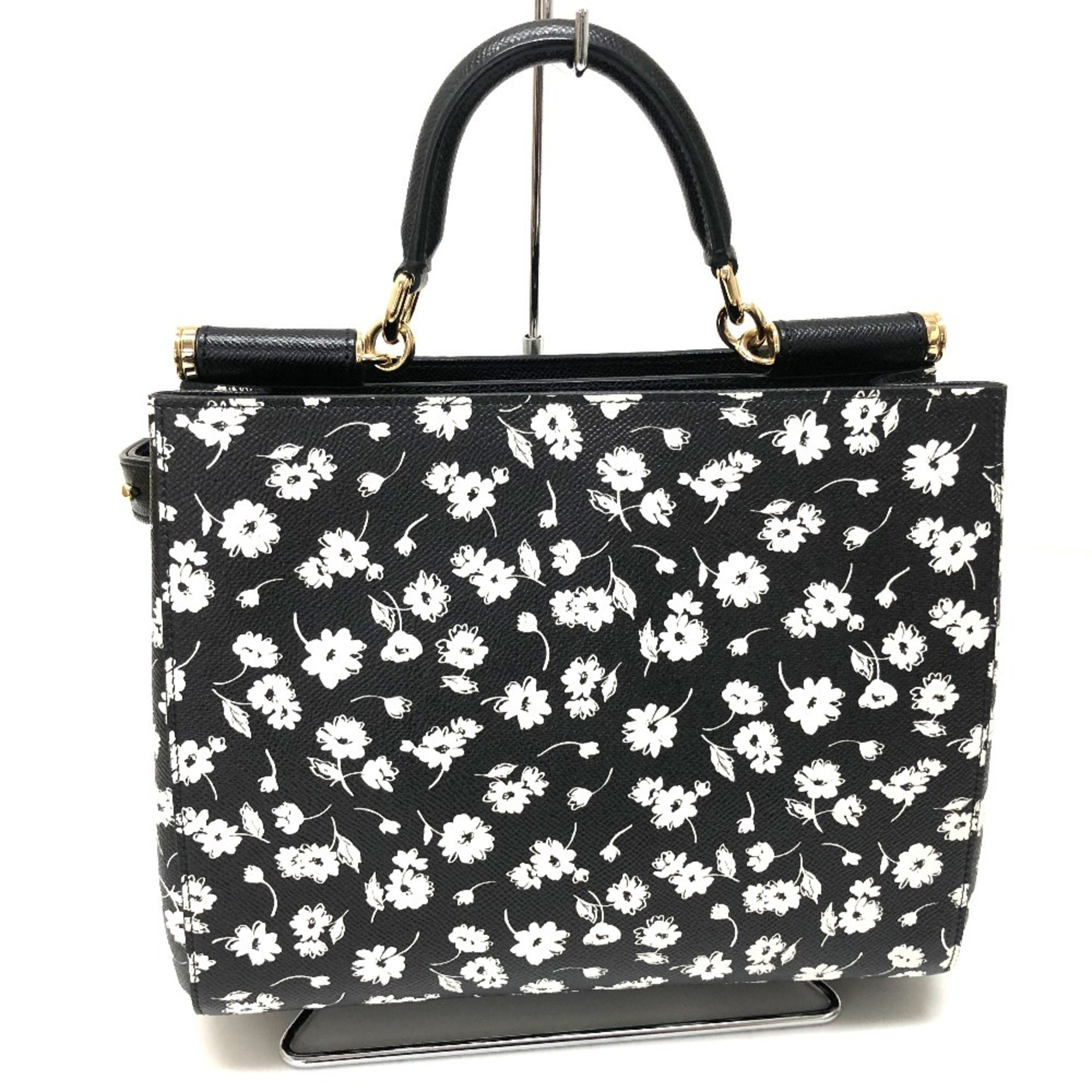 Dolce & Gabbana DOLCE&GABBANA BR5966 Flower Tote Bag Handbag Shoulder Leather Women's Black