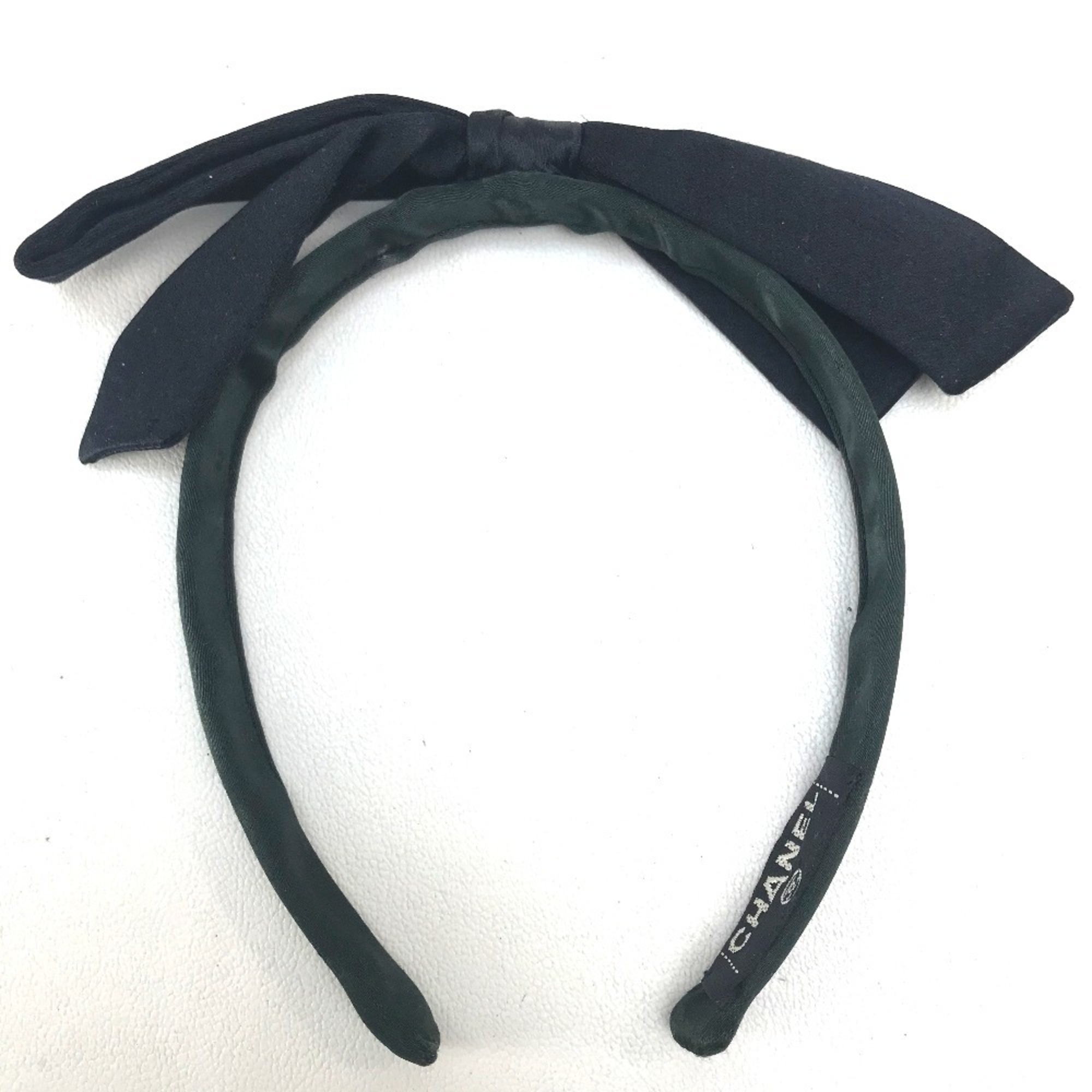 CHANEL Chanel Ribbon Hair Satin Women's Black x Dark Green