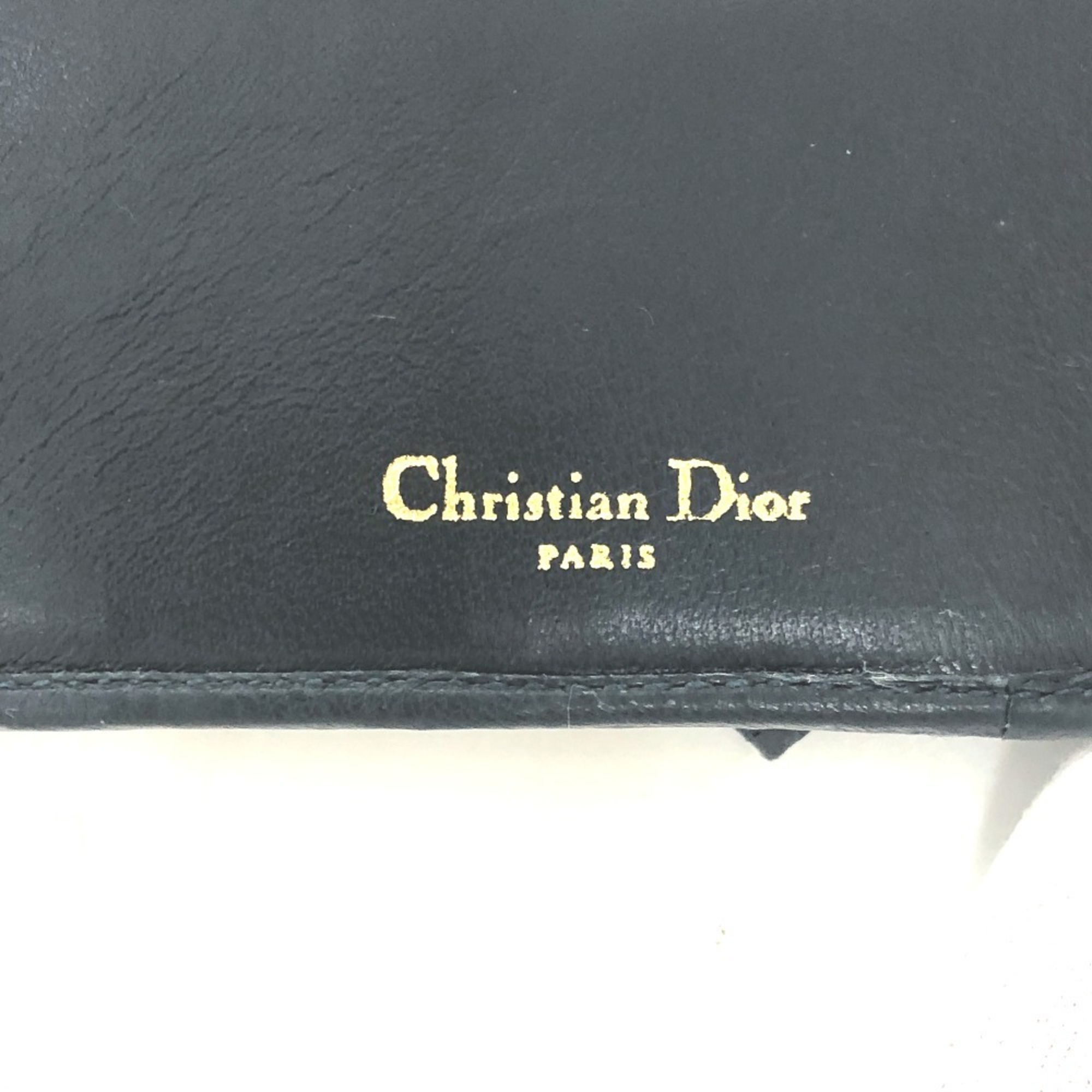 Christian Dior Dior Cannage Tri-fold Wallet, Lambskin, Women's, Navy