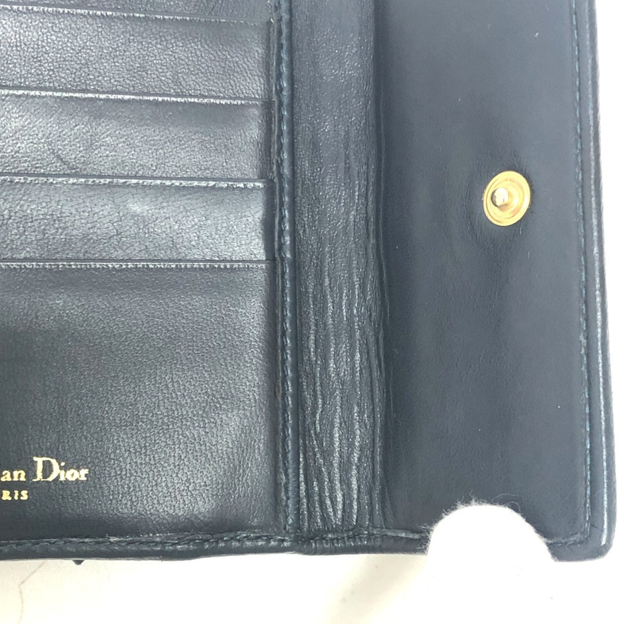 Christian Dior Dior Cannage Tri-fold Wallet, Lambskin, Women's, Navy