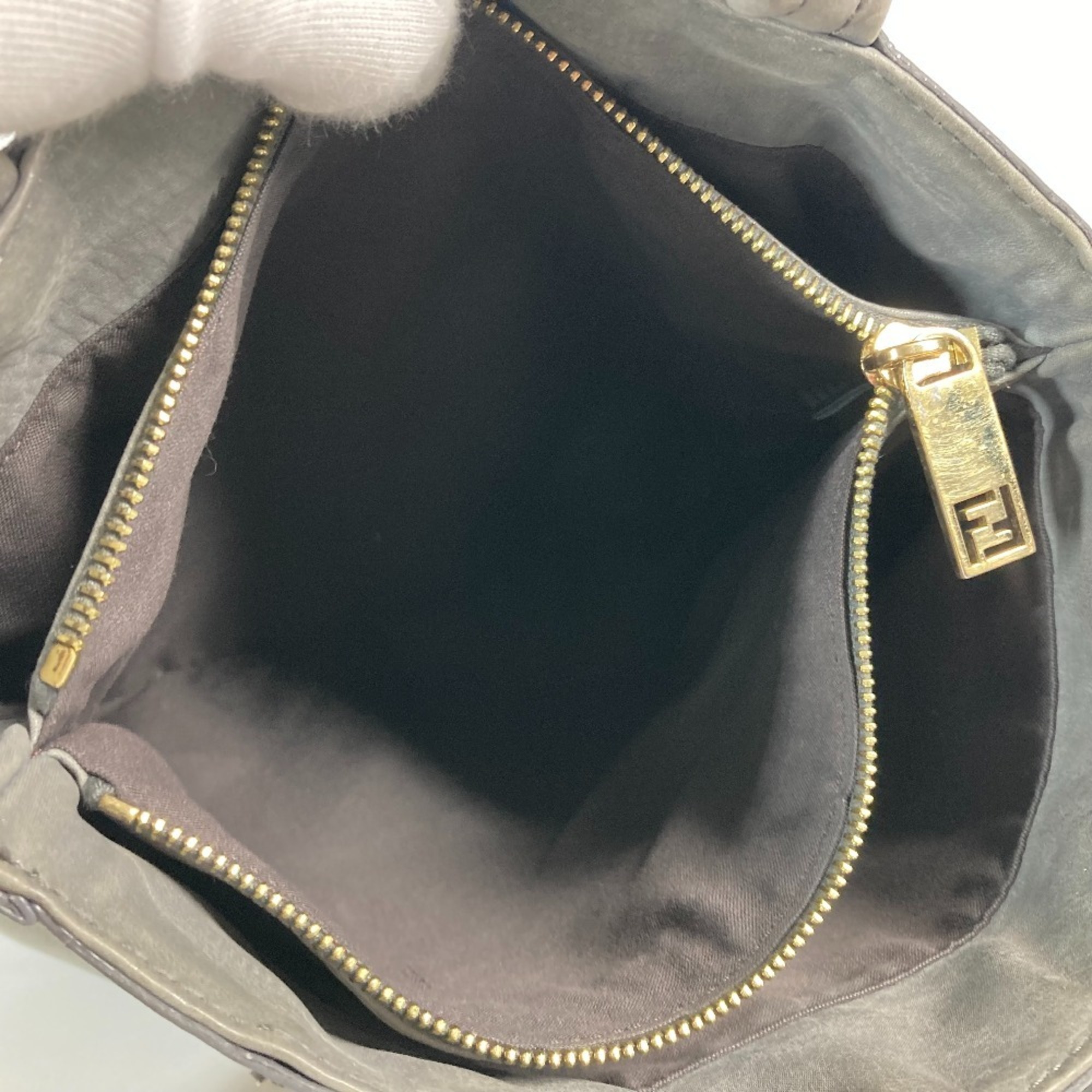 FENDI 8BR650 Tote Bag FF Chain Shoulder Leather Women's Grey