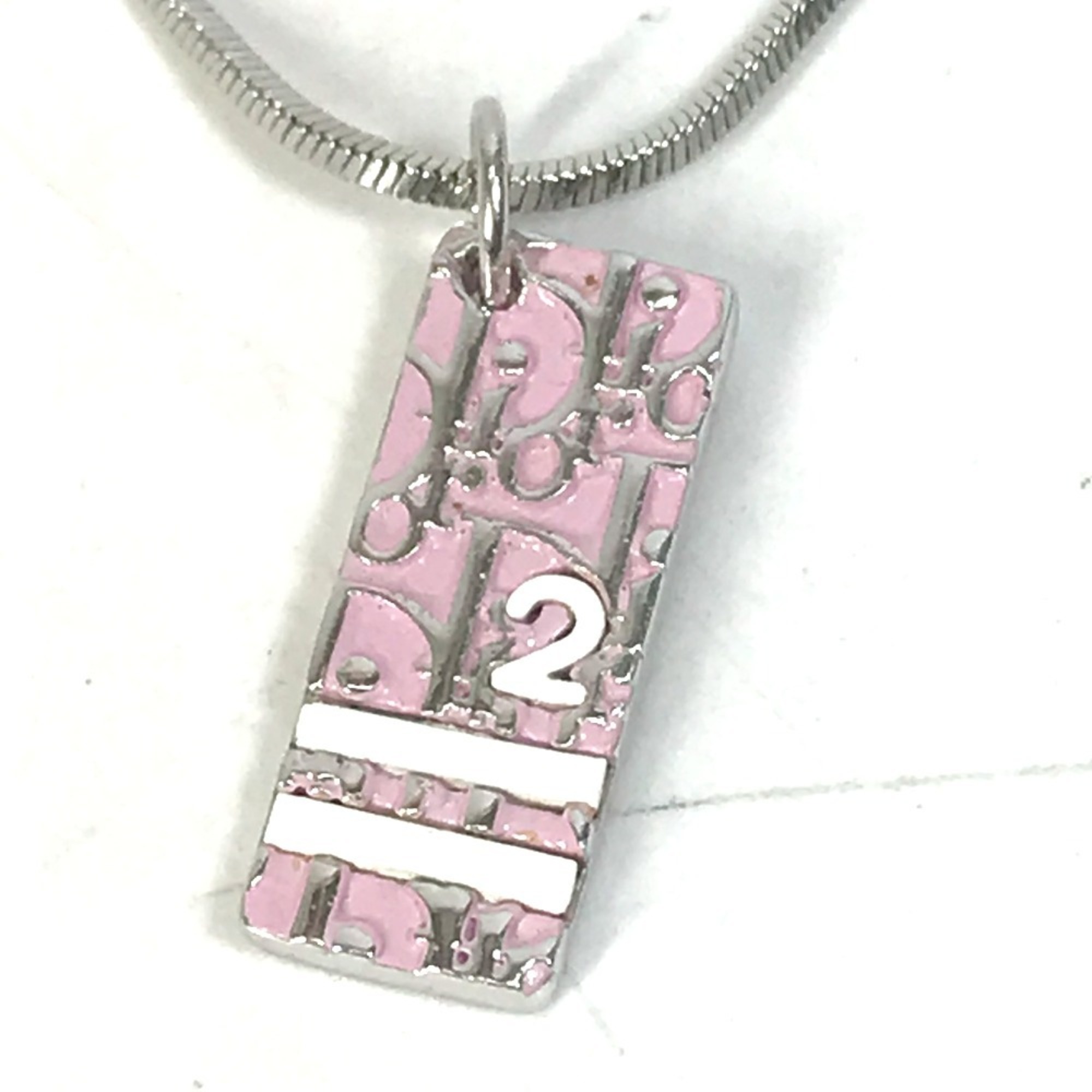 Christian Dior Dior Trotter Number 2 Plate Pendant Necklace Metal Women's Pink