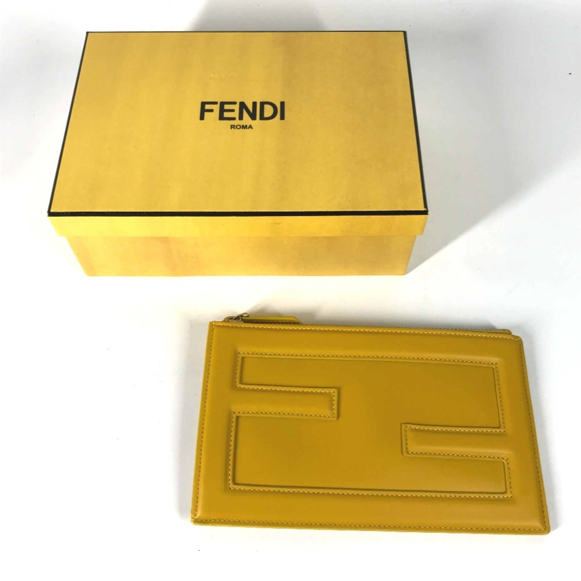 FENDI 7N0114 Pouch Clutch Bag Leather Women's Yellow