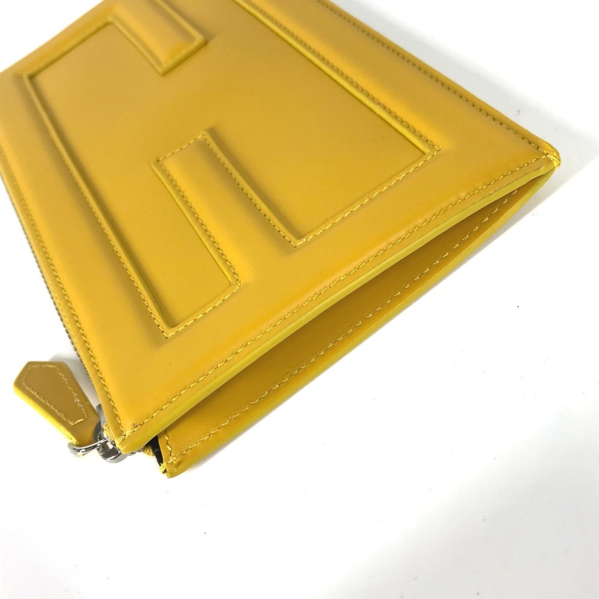 FENDI 7N0114 Pouch Clutch Bag Leather Women's Yellow