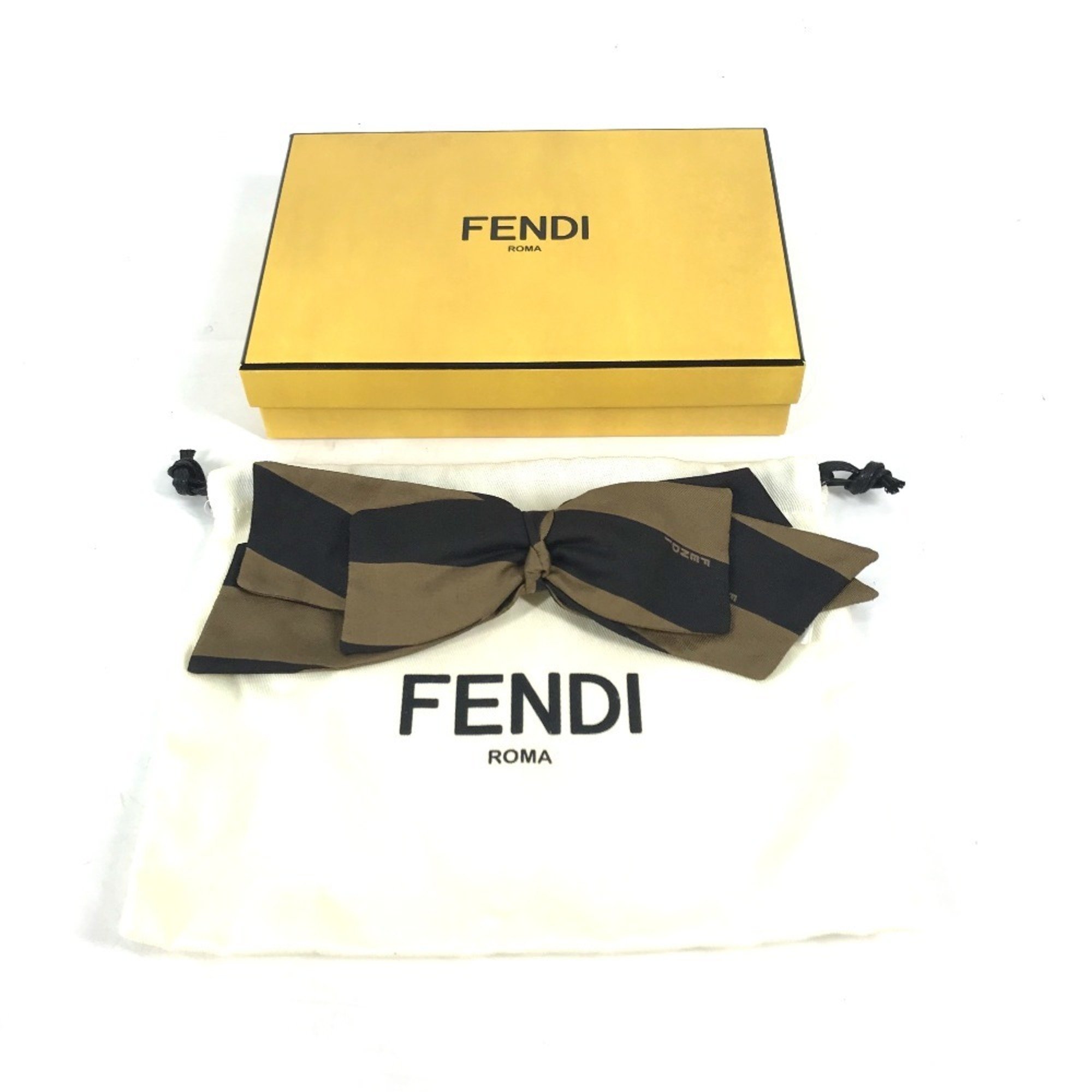 FENDI FXT288 Pecan Ribbon Hair Barrette Silk Women's Brown