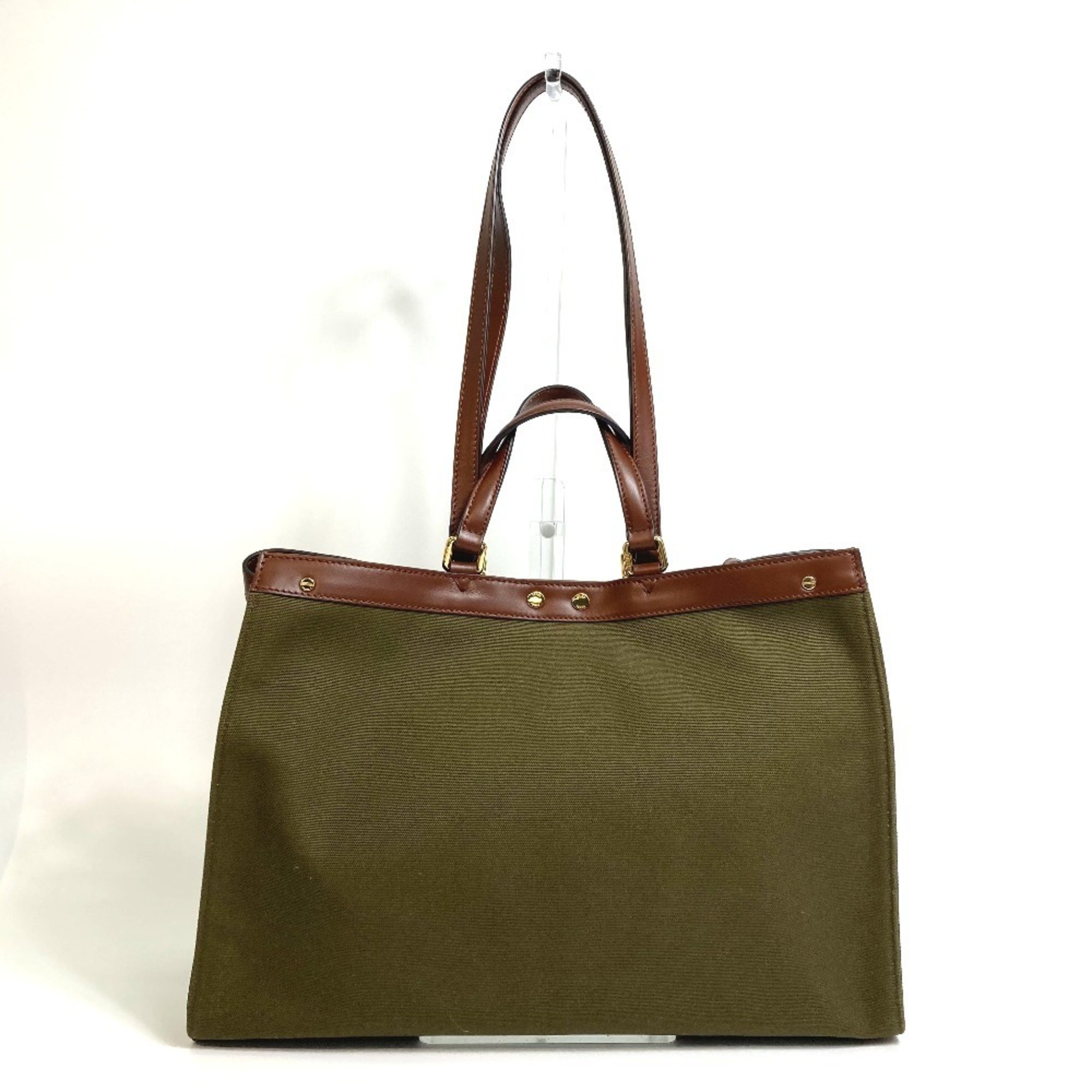 FENDI 8BH374 FF Peekaboo X Tote Shoulder Bag Cotton Women's Green