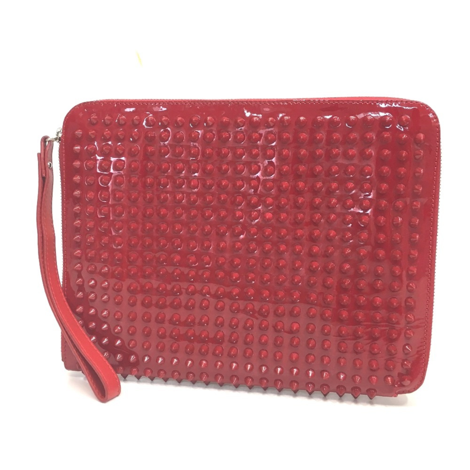 Christian Louboutin spike studs clutch bag iPad case patent leather men's women's red