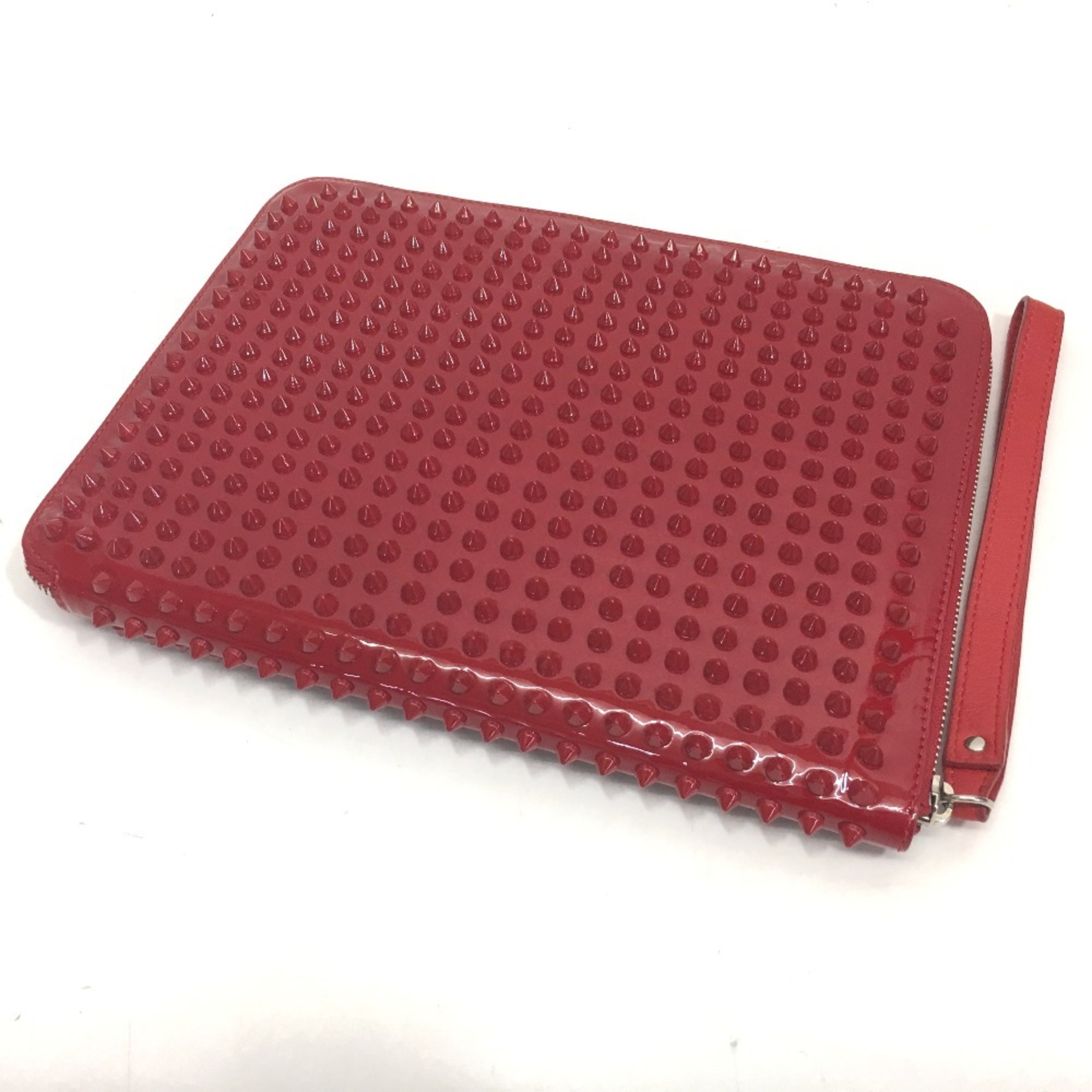 Christian Louboutin spike studs clutch bag iPad case patent leather men's women's red