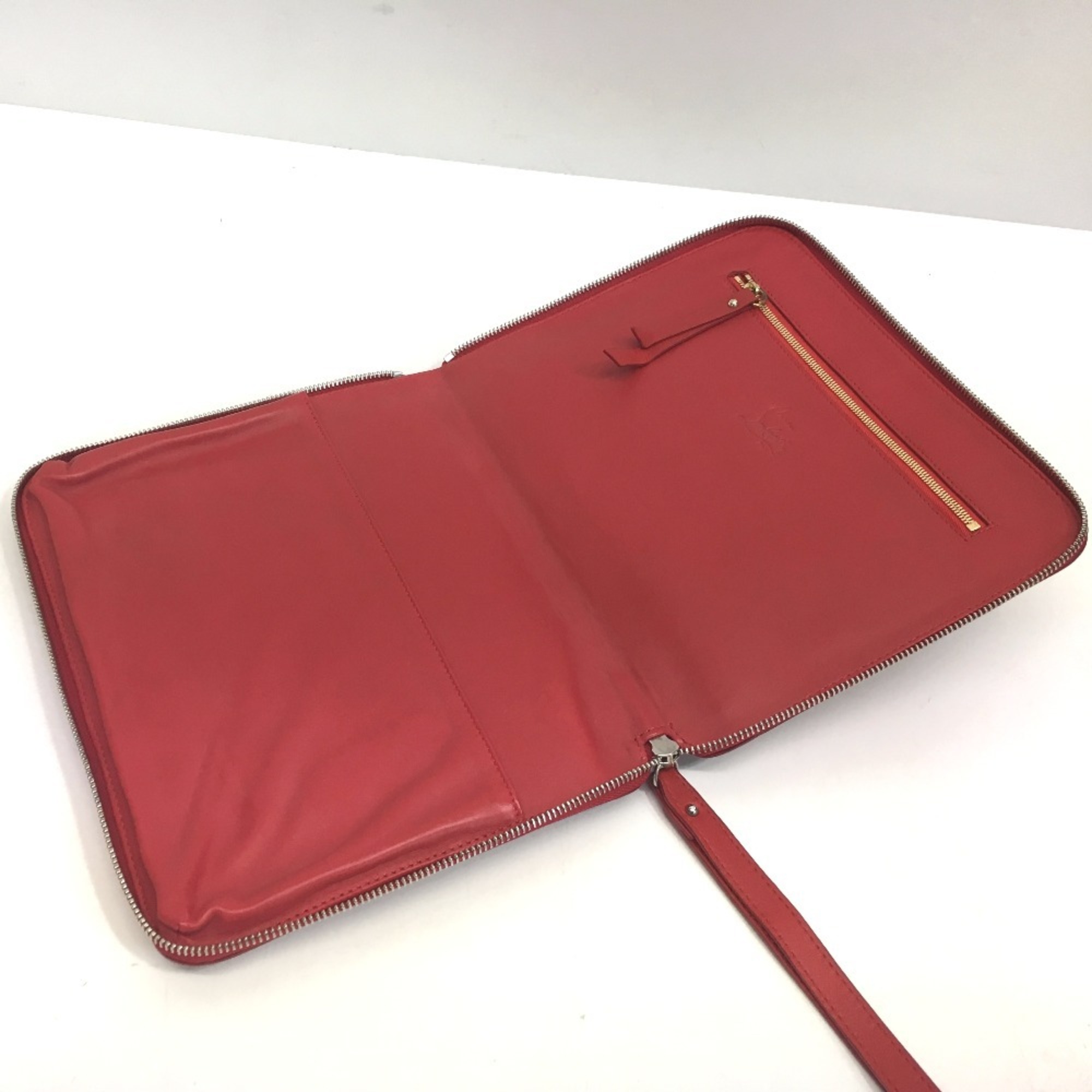 Christian Louboutin spike studs clutch bag iPad case patent leather men's women's red