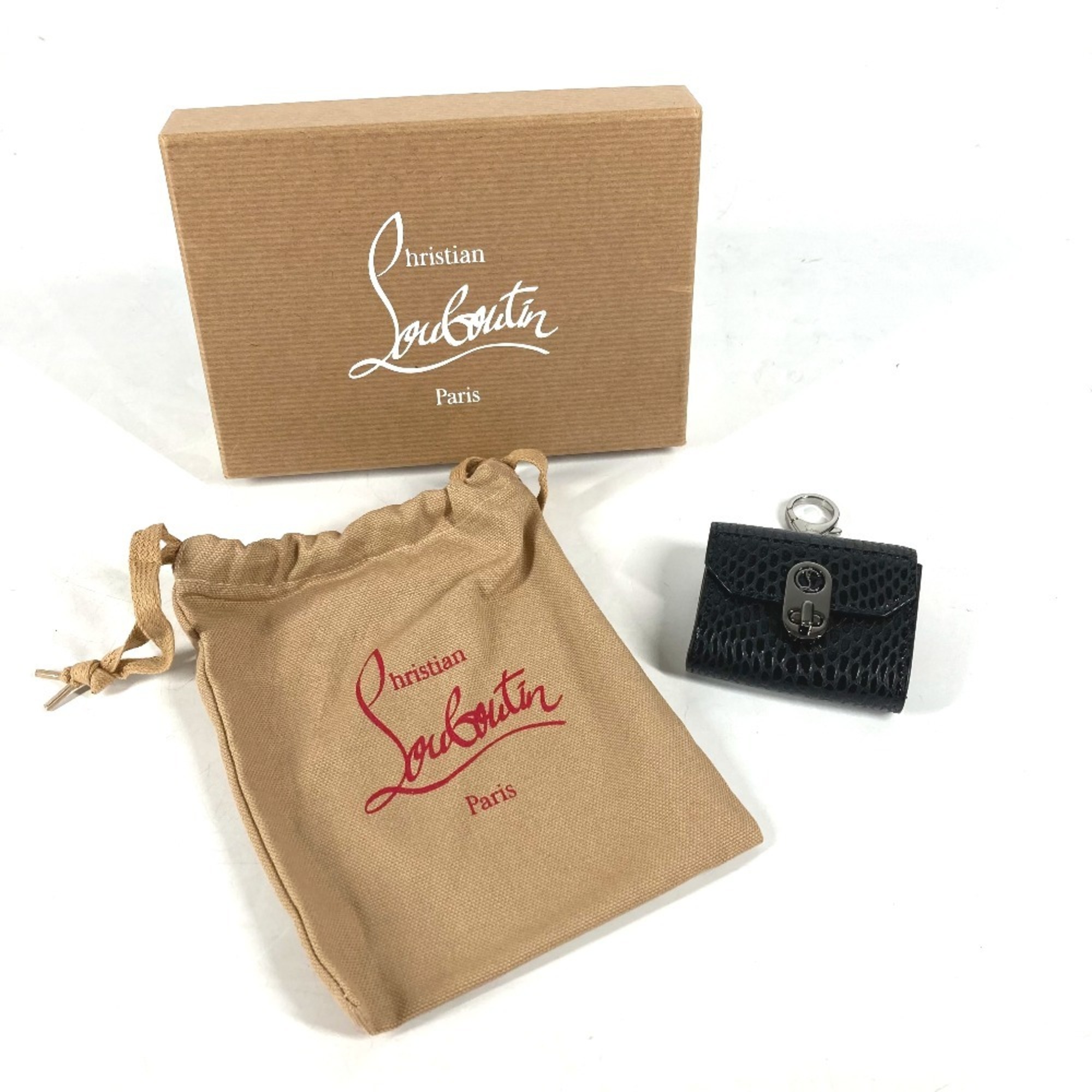 Christian Louboutin Airpods Case, Apple Earphone Keychain, Leather, Men's, Black