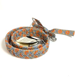 FENDI 8AV077 Flower Ribbon Strap You Shoulder Leather Canvas Women's Blue x Orange