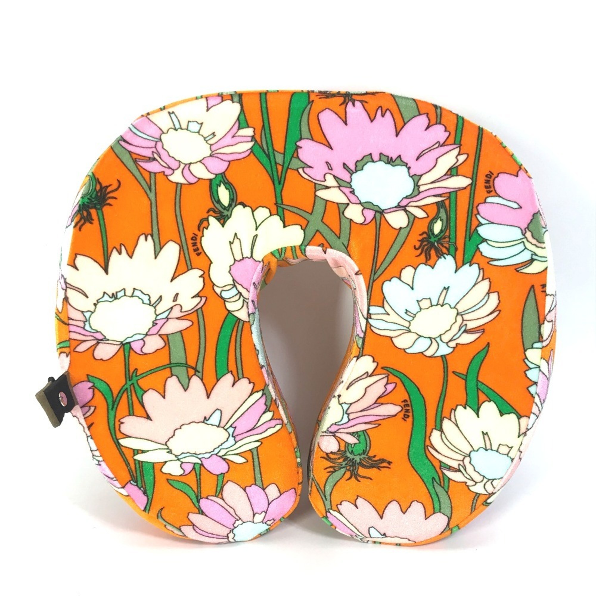 FENDI Flower Neck Pillow & Eye Mask Set Travel Cushion Velour Women's Orange