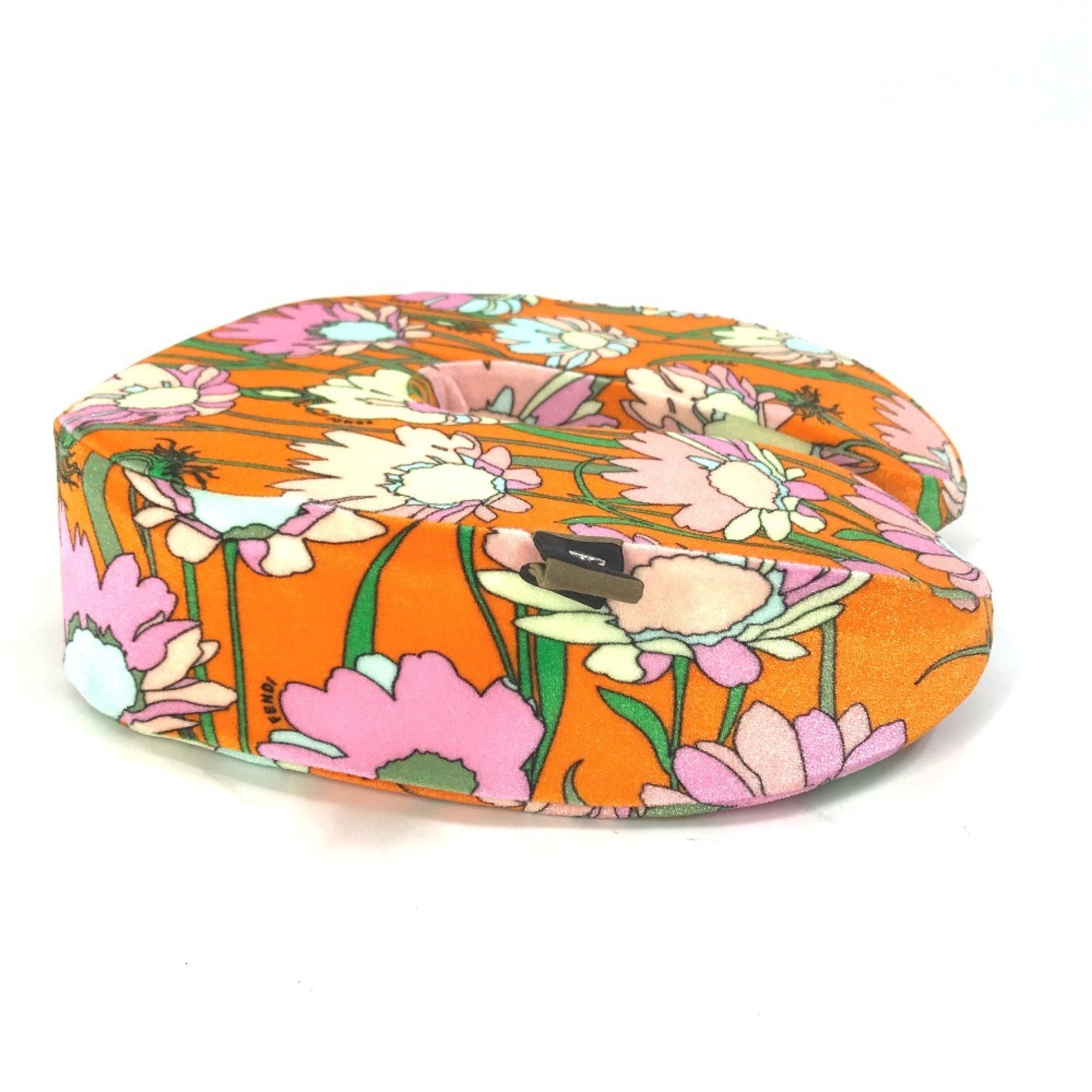 FENDI Flower Neck Pillow & Eye Mask Set Travel Cushion Velour Women's Orange