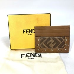 FENDI 7M0234 Zucca Studded Business Card Holder Pass Case Holder/Card Leather Men's Brown