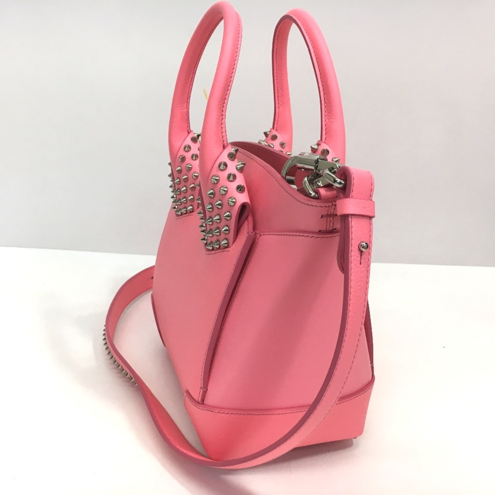 Christian Louboutin Eloise Spike Studs Shoulder Bag Handbag Leather Women's Pink