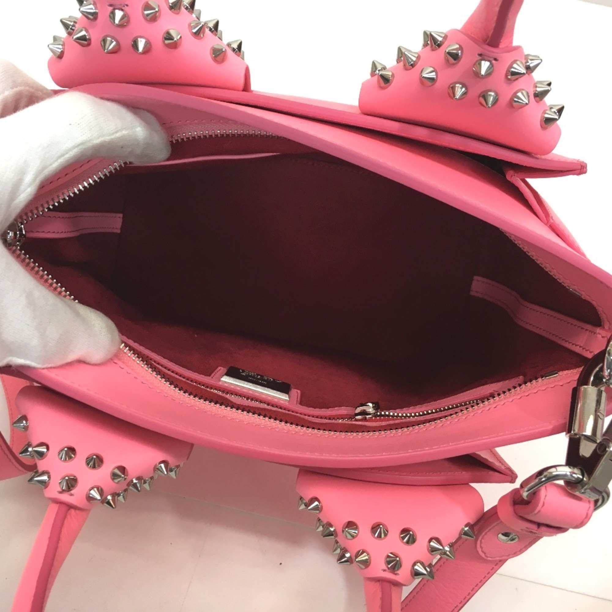 Christian Louboutin Eloise Spike Studs Shoulder Bag Handbag Leather Women's Pink