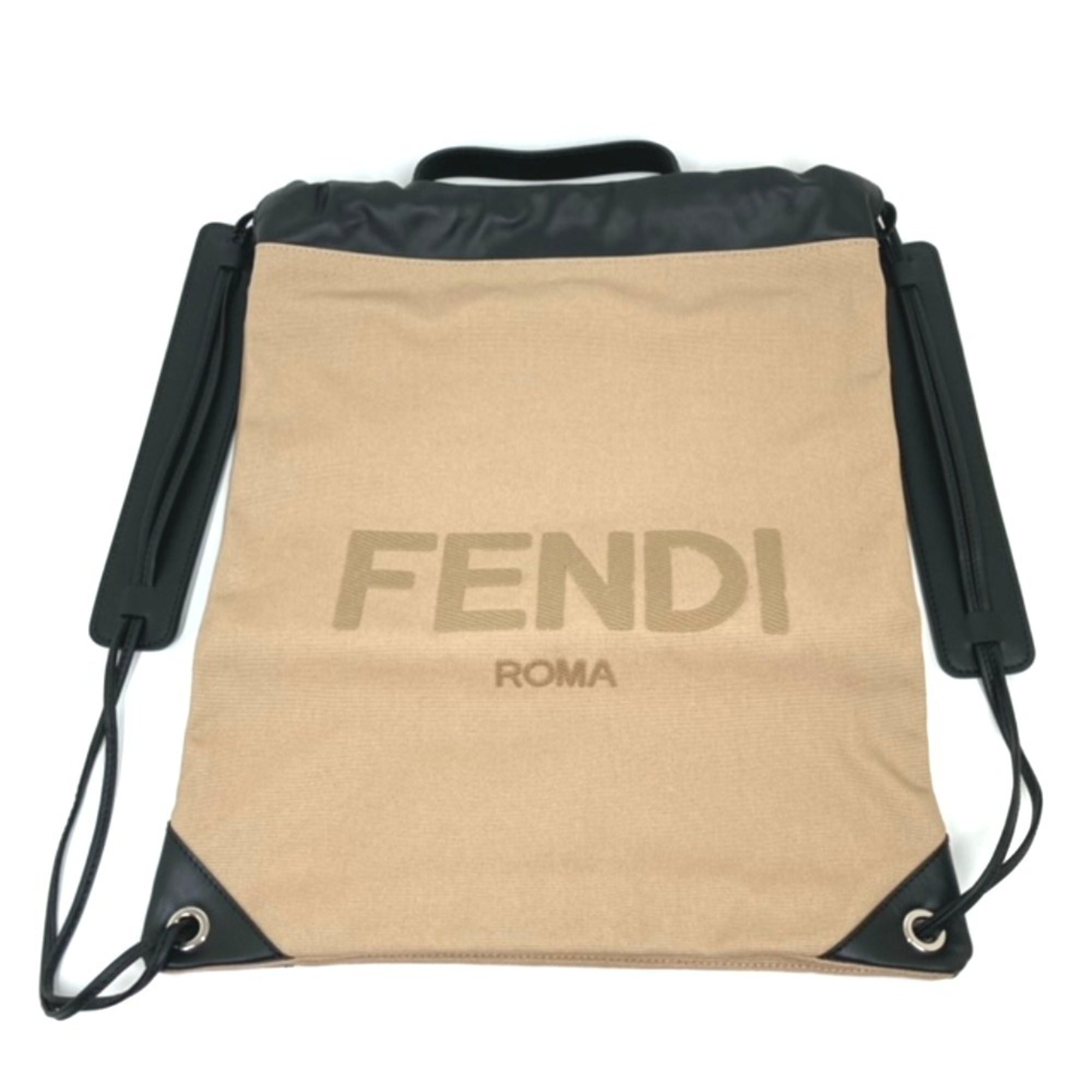 FENDI 7VZ057 Knapsack Backpack Handbag Rucksack Canvas Leather Women's Beige