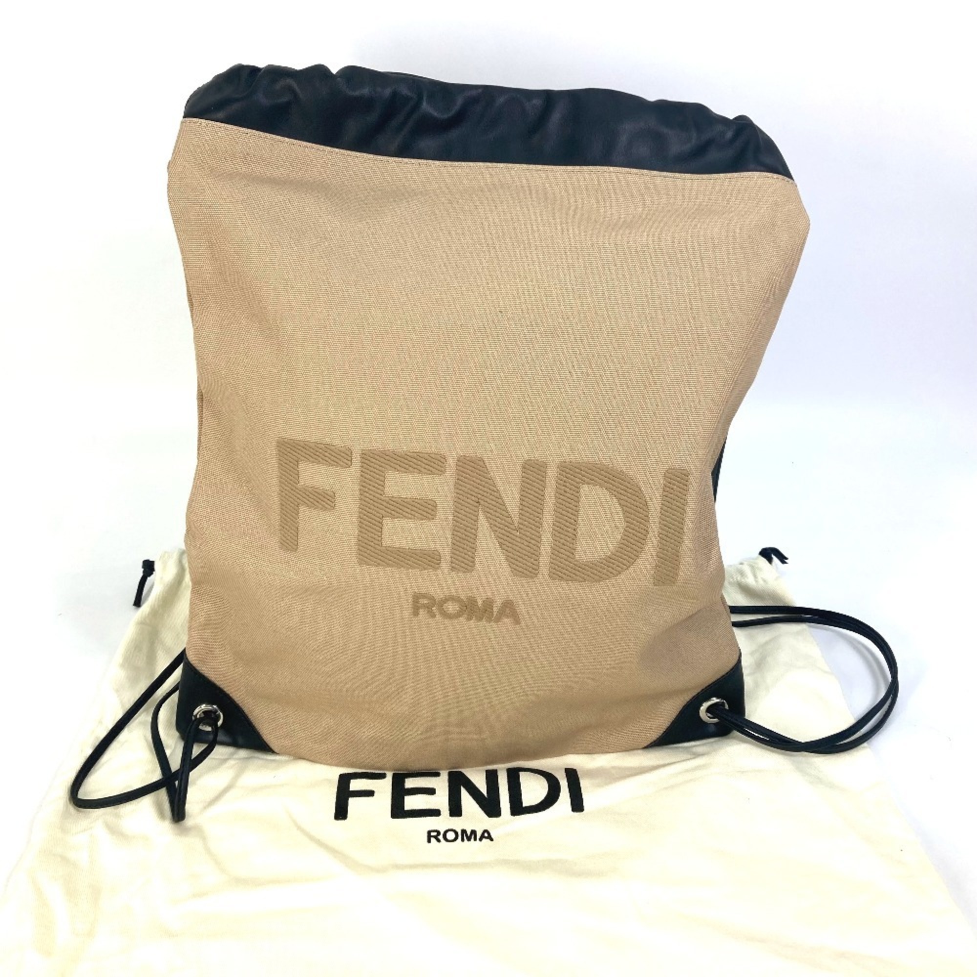 FENDI 7VZ057 Knapsack Backpack Handbag Rucksack Canvas Leather Women's Beige