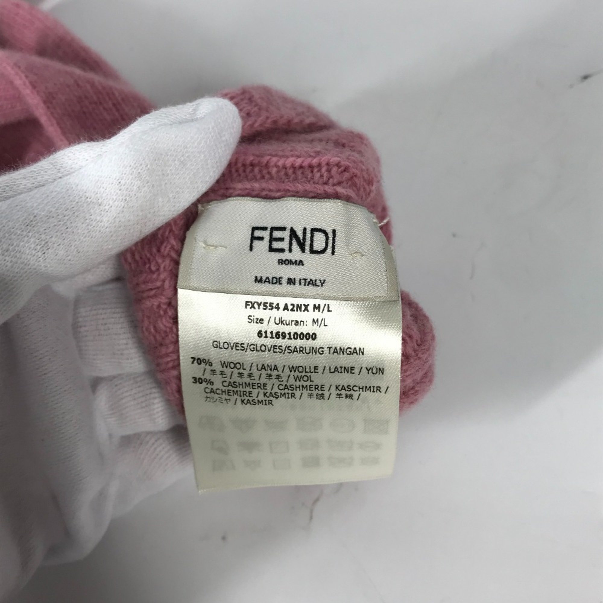 FENDI FXY554 Zucca Patch Gloves Wool Cashmere Women's Pink