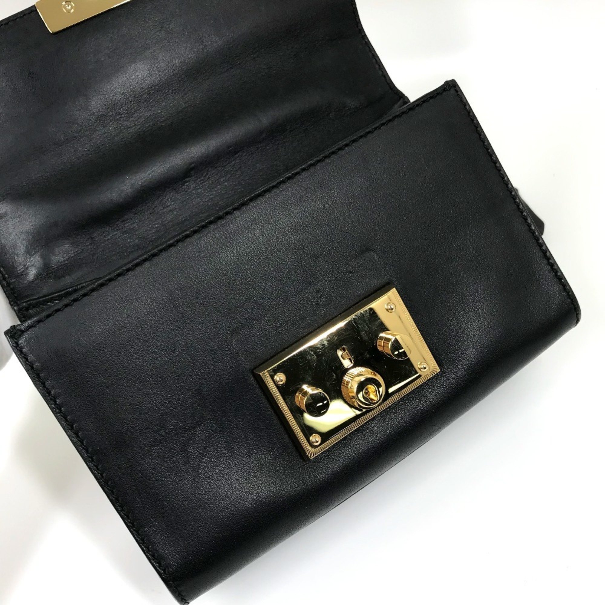 GUCCI 409487 Small Padlock Chain Shoulder Bag Leather Women's Black