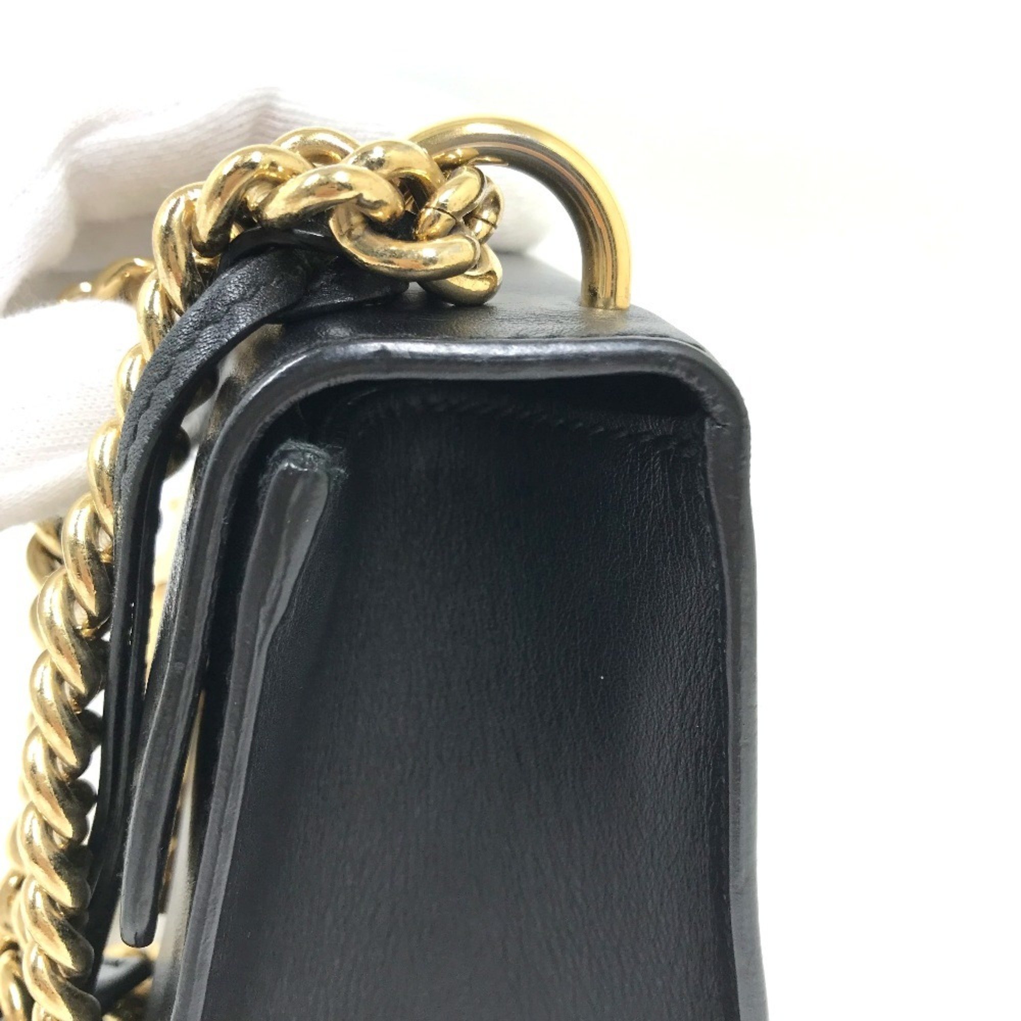 GUCCI 409487 Small Padlock Chain Shoulder Bag Leather Women's Black