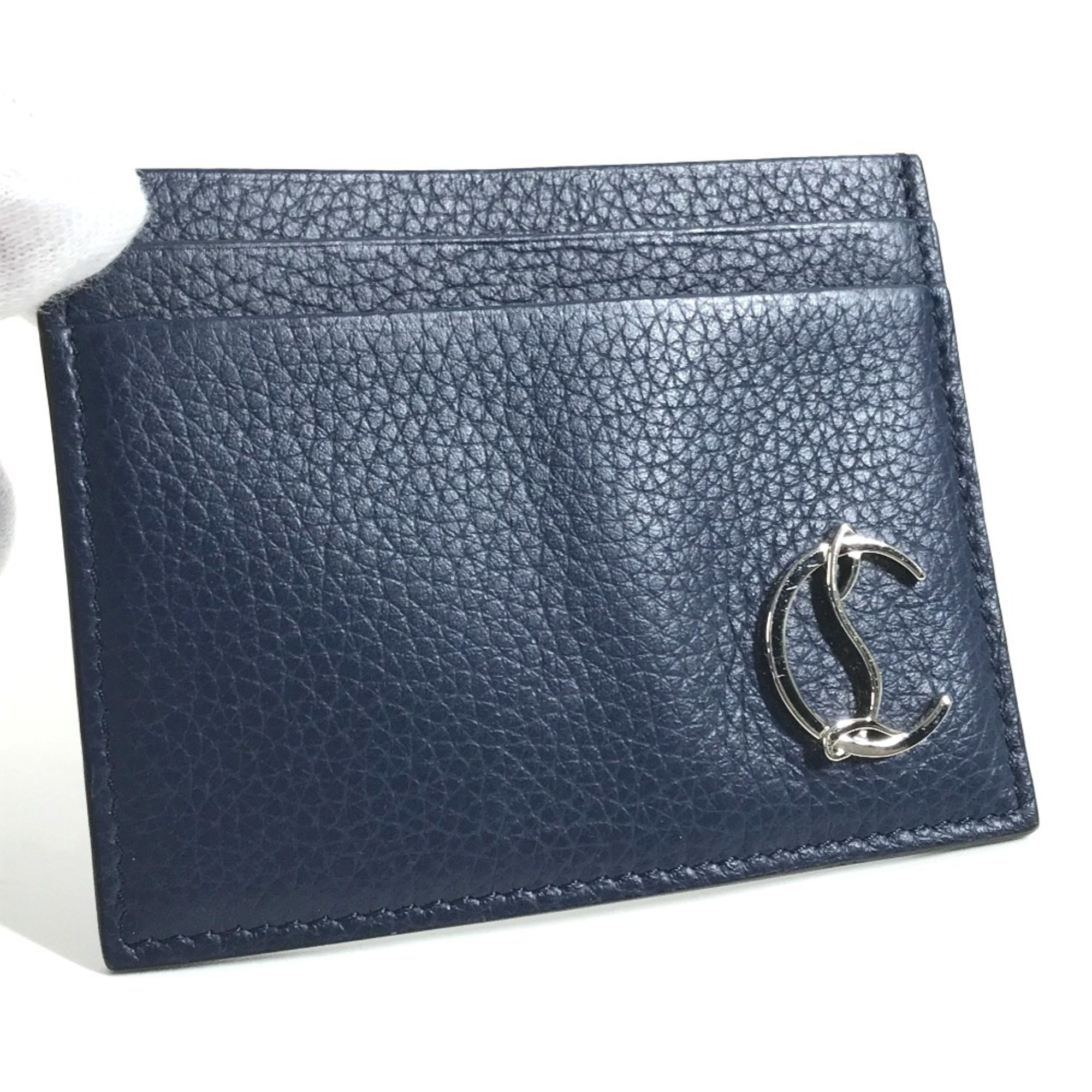 Christian Louboutin CL Business Card Holder Pass Case Holder/Card Leather Men's Navy