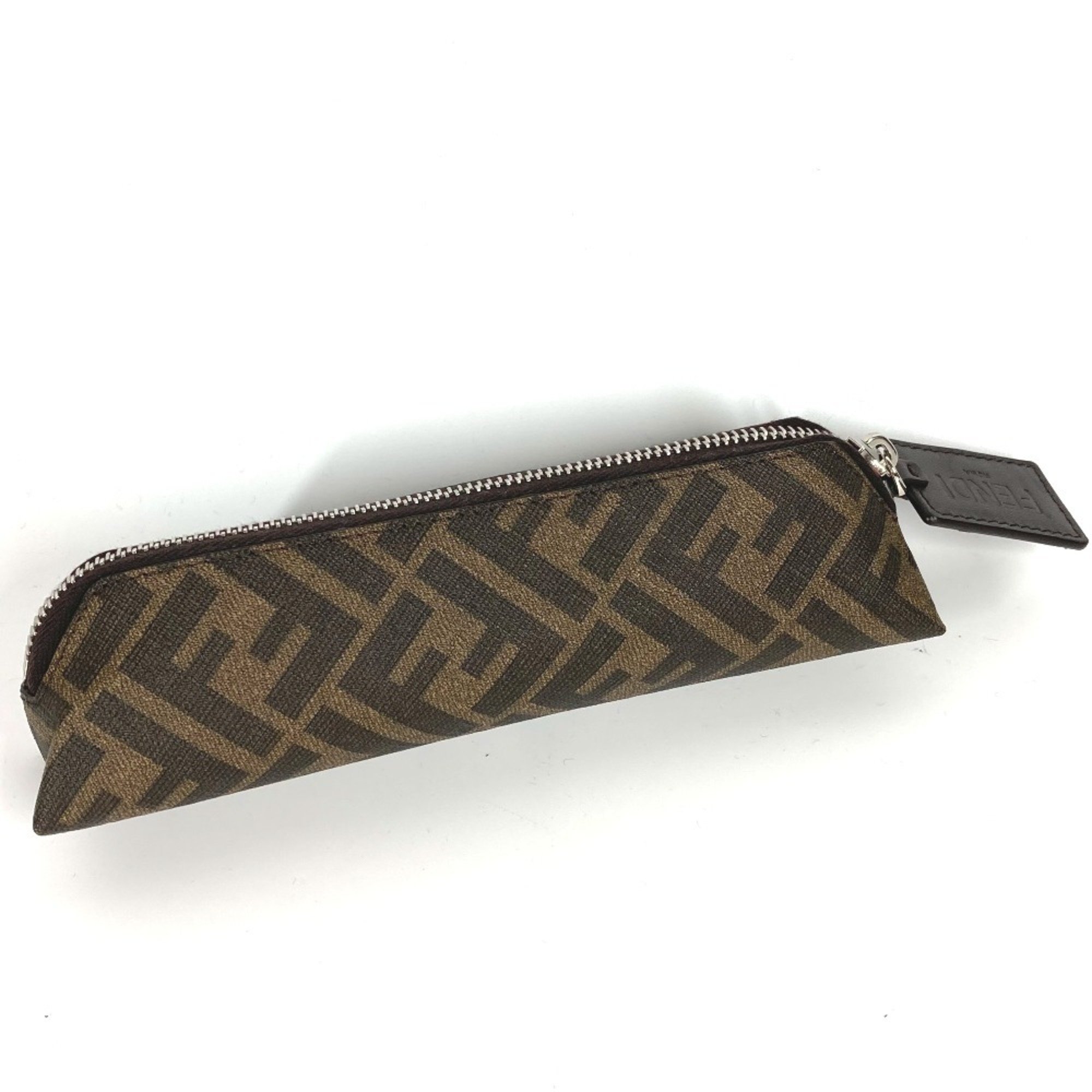 FENDI 7N0117 Zucca Fabric Pencil Case Stationery Pen Leather Women's Brown