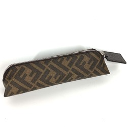 FENDI 7N0117 Zucca Fabric Pencil Case Stationery Pen Leather Women's Brown