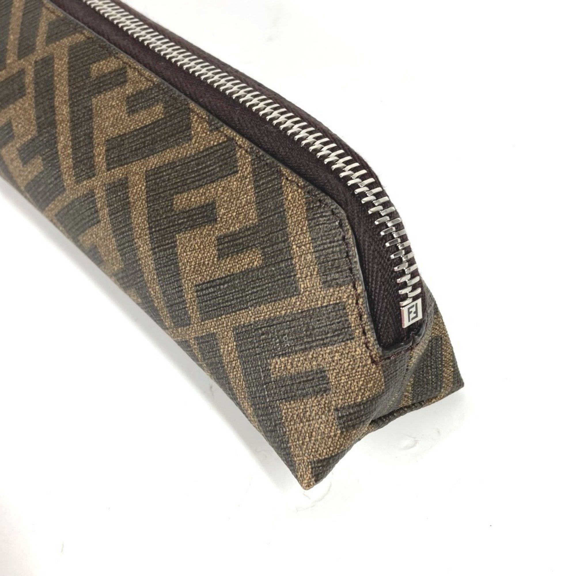 FENDI 7N0117 Zucca Fabric Pencil Case Stationery Pen Leather Women's Brown