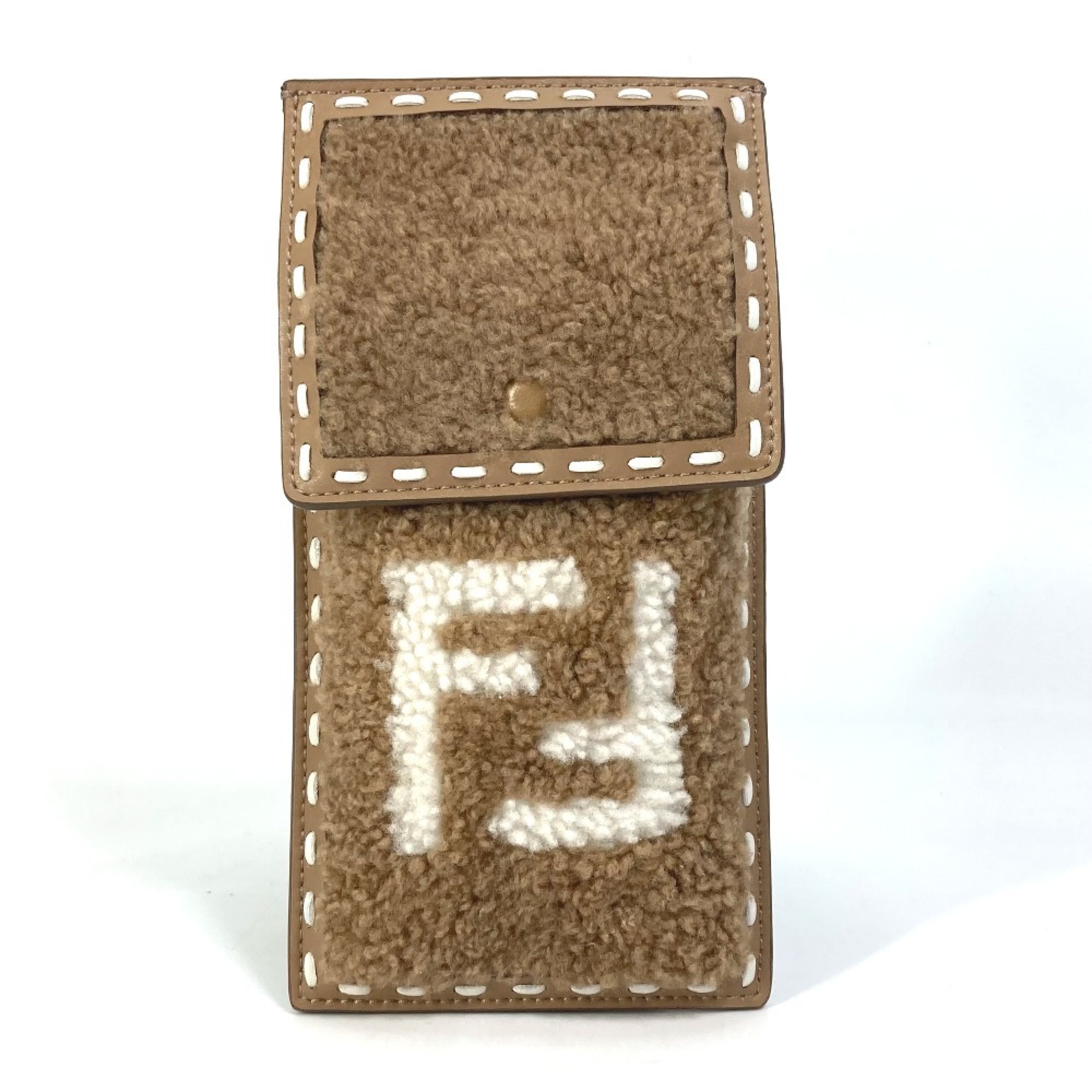 FENDI 7AS047 Smartphone Case Phone Pouch FF Fur Leather Women's Beige