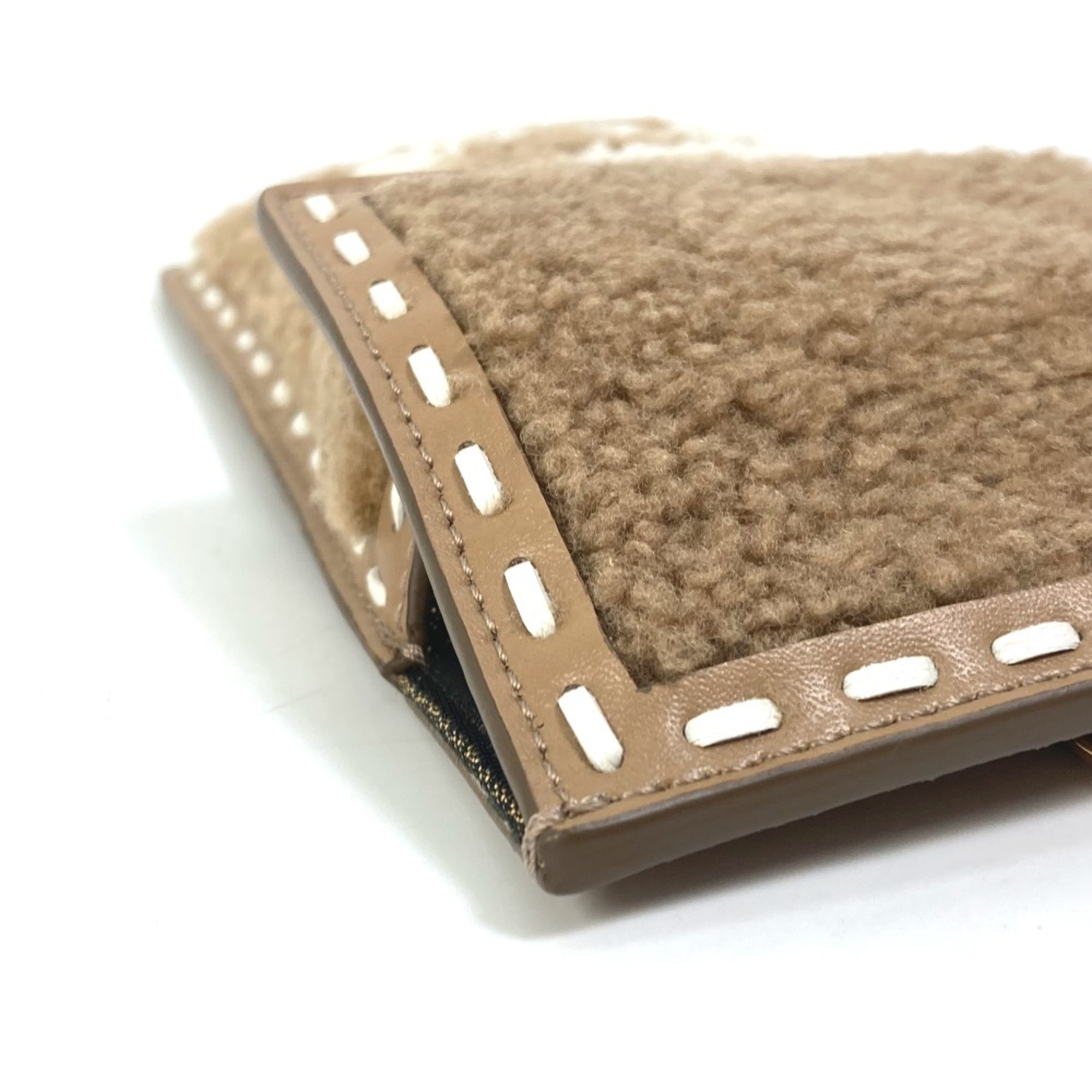 FENDI 7AS047 Smartphone Case Phone Pouch FF Fur Leather Women's Beige