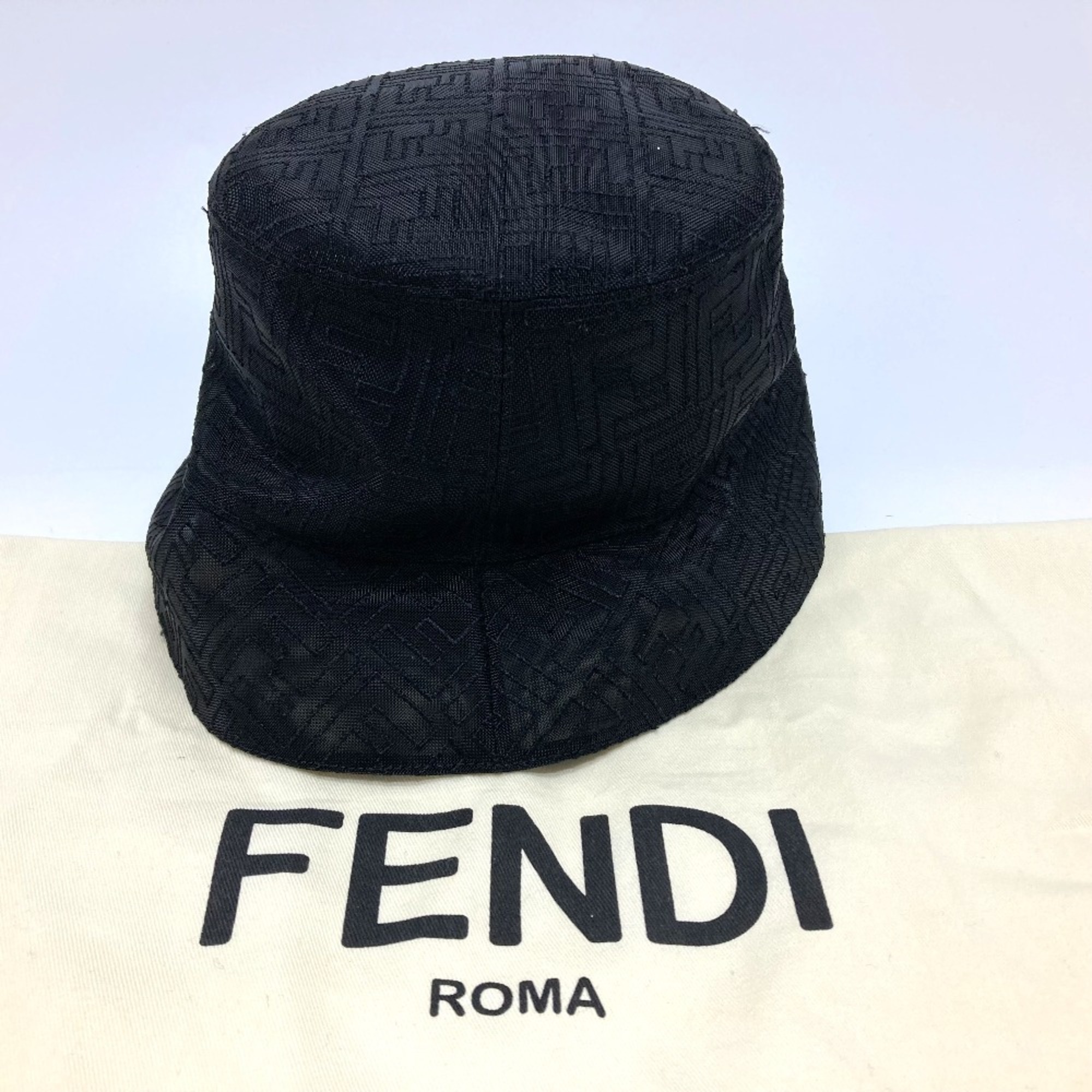 FENDI FXQ801 FF Zucca pattern mesh bucket hat, nylon, men's, women's, black