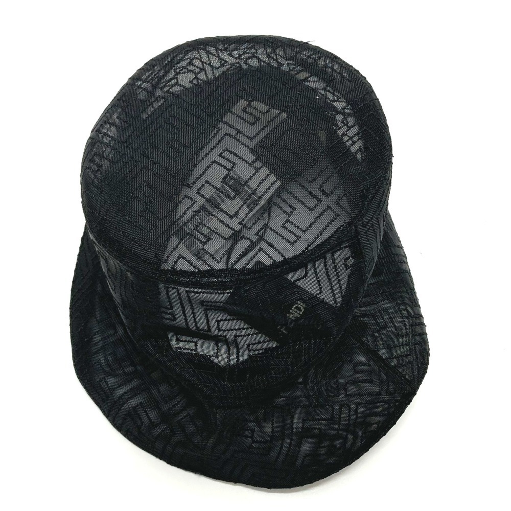 FENDI FXQ801 FF Zucca pattern mesh bucket hat, nylon, men's, women's, black