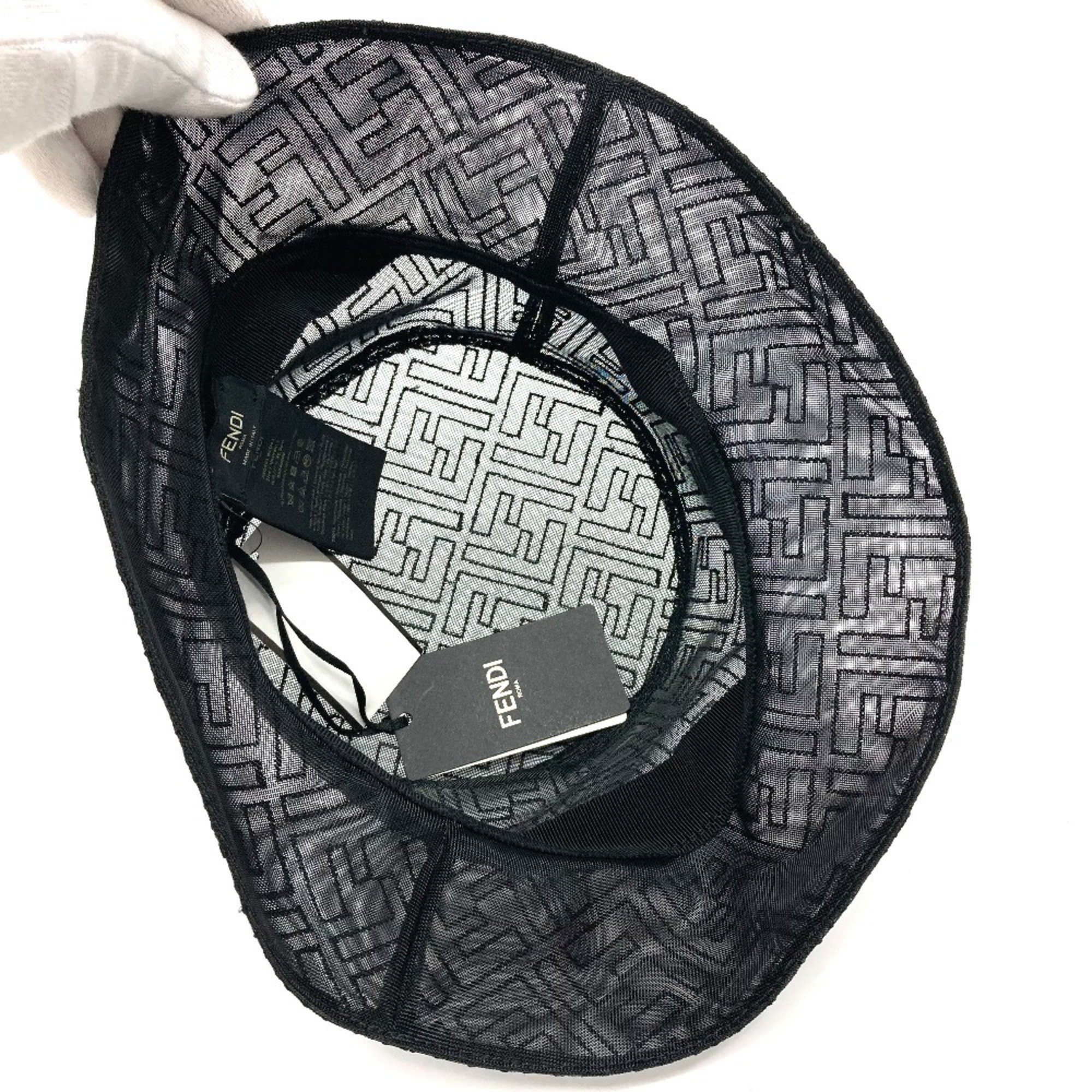 FENDI FXQ801 FF Zucca pattern mesh bucket hat, nylon, men's, women's, black