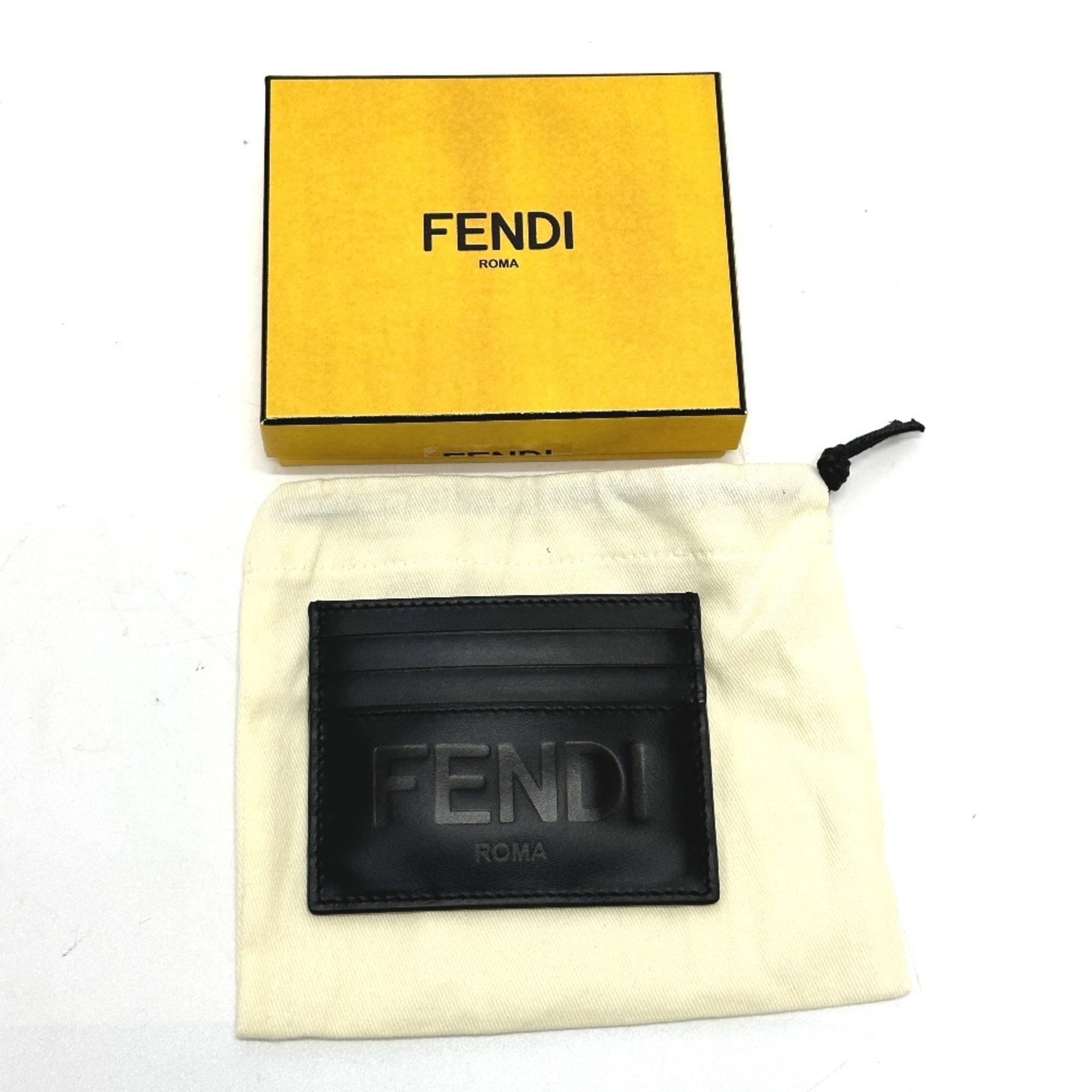 FENDI 7M0164 Business Card Holder Pass Case Holder/Card Leather Men's Black