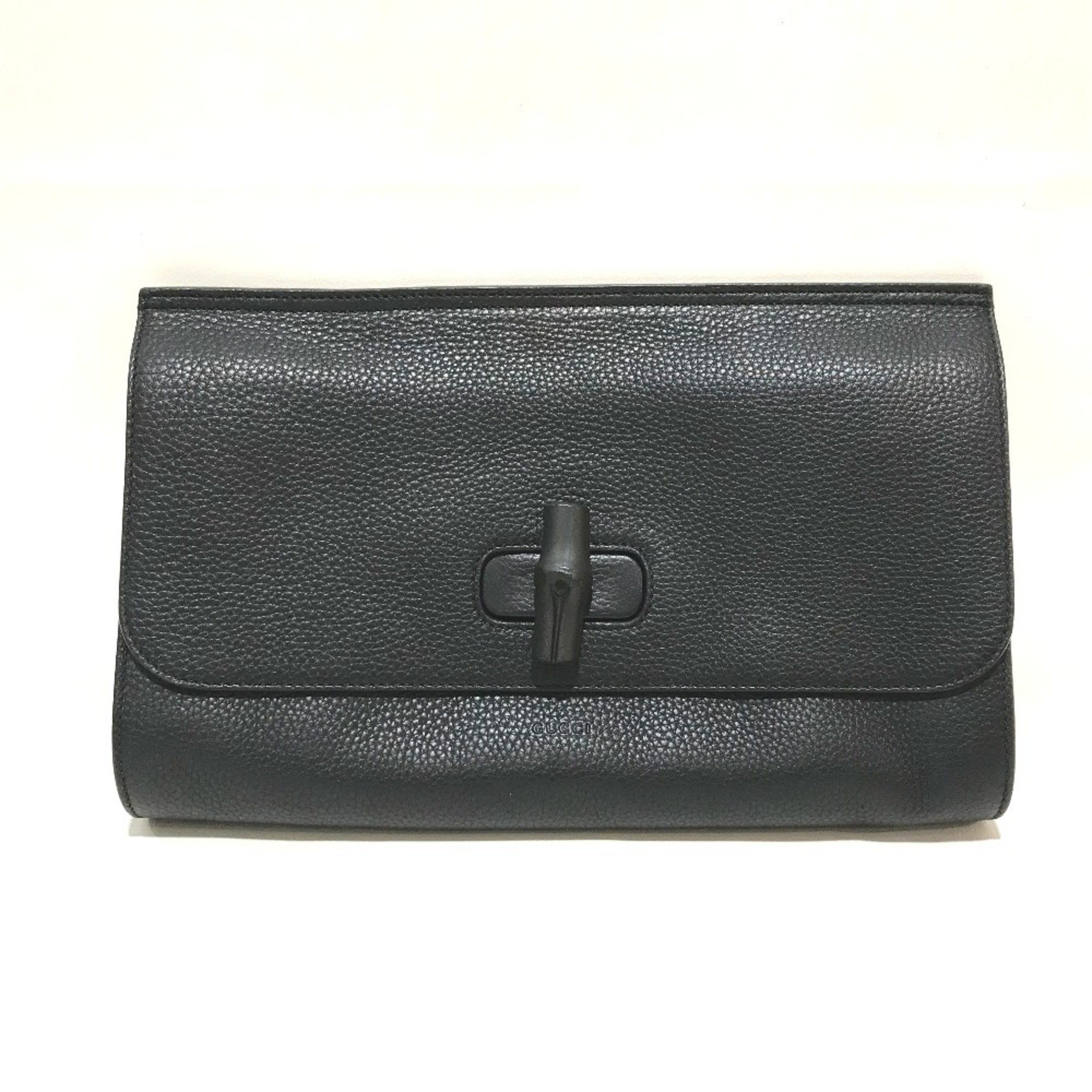 GUCCI 387220 Bamboo Clutch Bag Men's Women's Leather Black