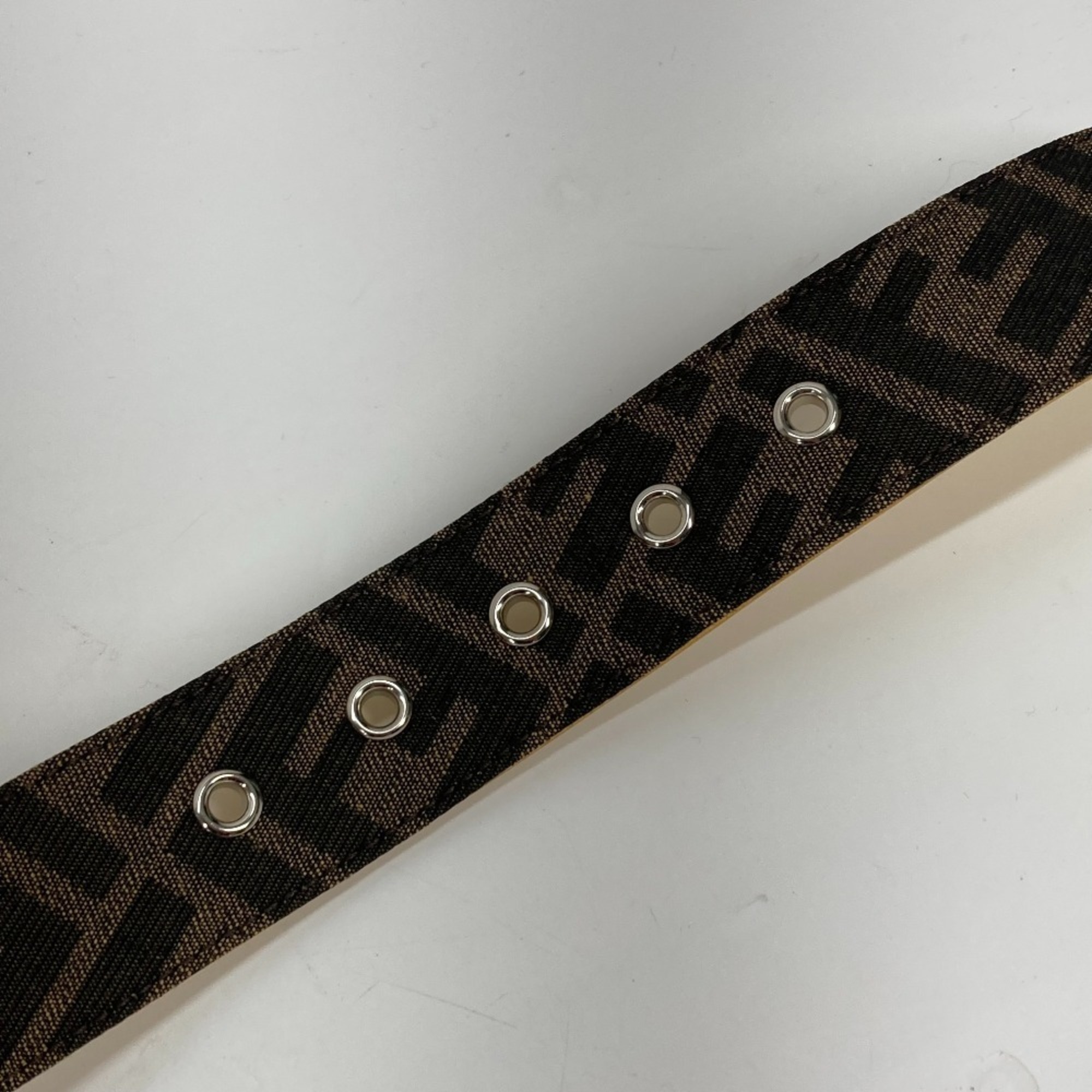 FENDI Zucca Belt Canvas Leather Men Women Brown