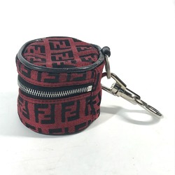 FENDI Wallets & Coin Cases Zucca Round Multi-Pouch Key Holder Bag Charm Pouch Canvas Leather Women's Red