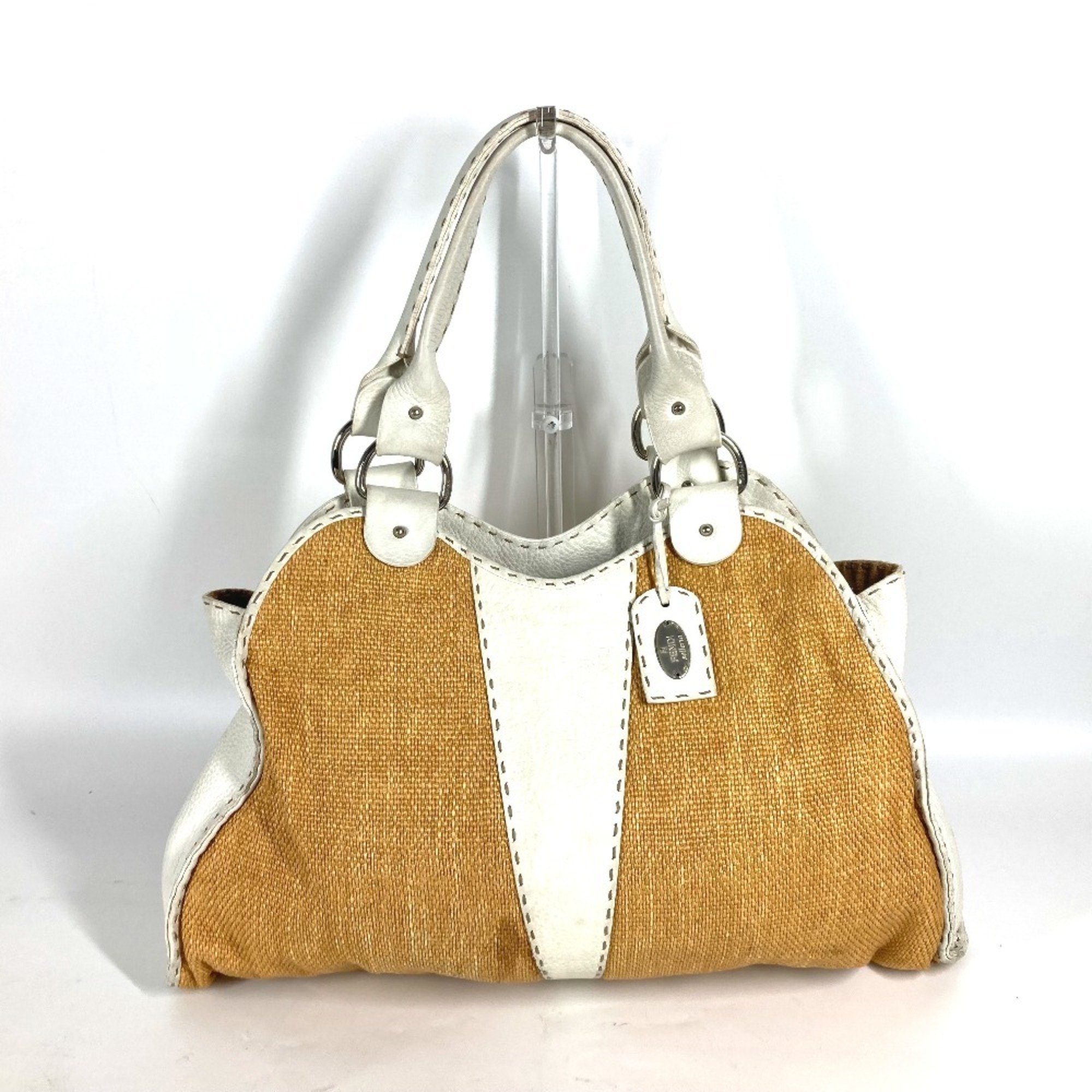 Fendi Selleria Logo Selleria Women's Straw Beach Bag,Shoulder Bag Beige,White