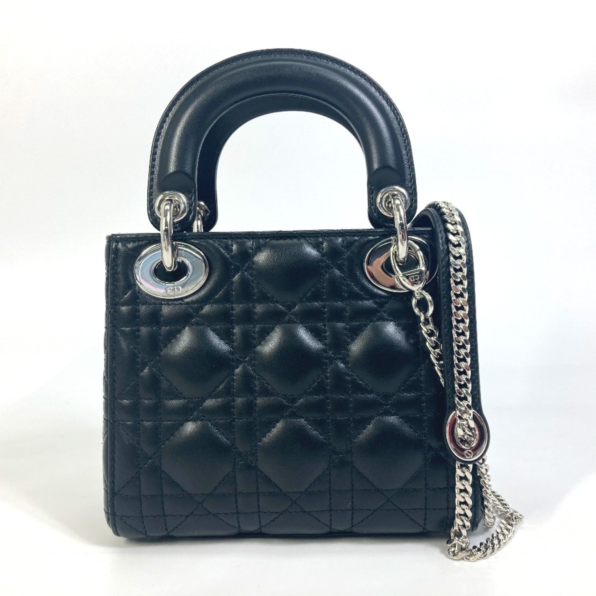 Christian Dior Dior Lady Cannage Shoulder Bag Leather Women's Black