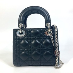 Christian Dior Dior Lady Cannage Shoulder Bag Leather Women's Black