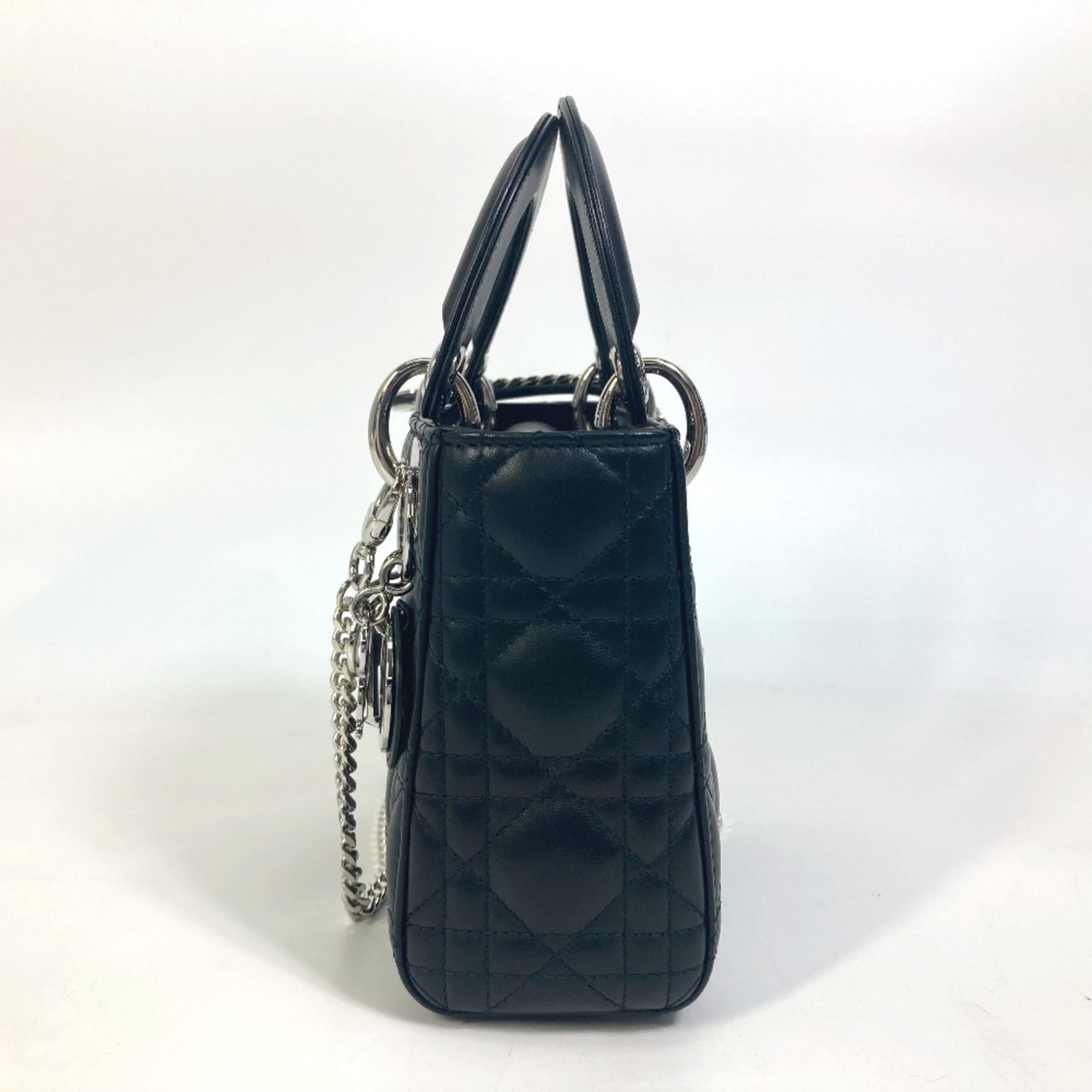 Christian Dior Dior Lady Cannage Shoulder Bag Leather Women's Black